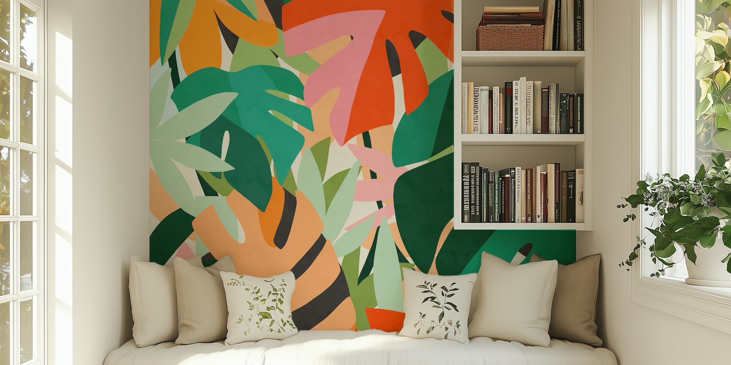 Tropical leaves wallpaper w pokoju