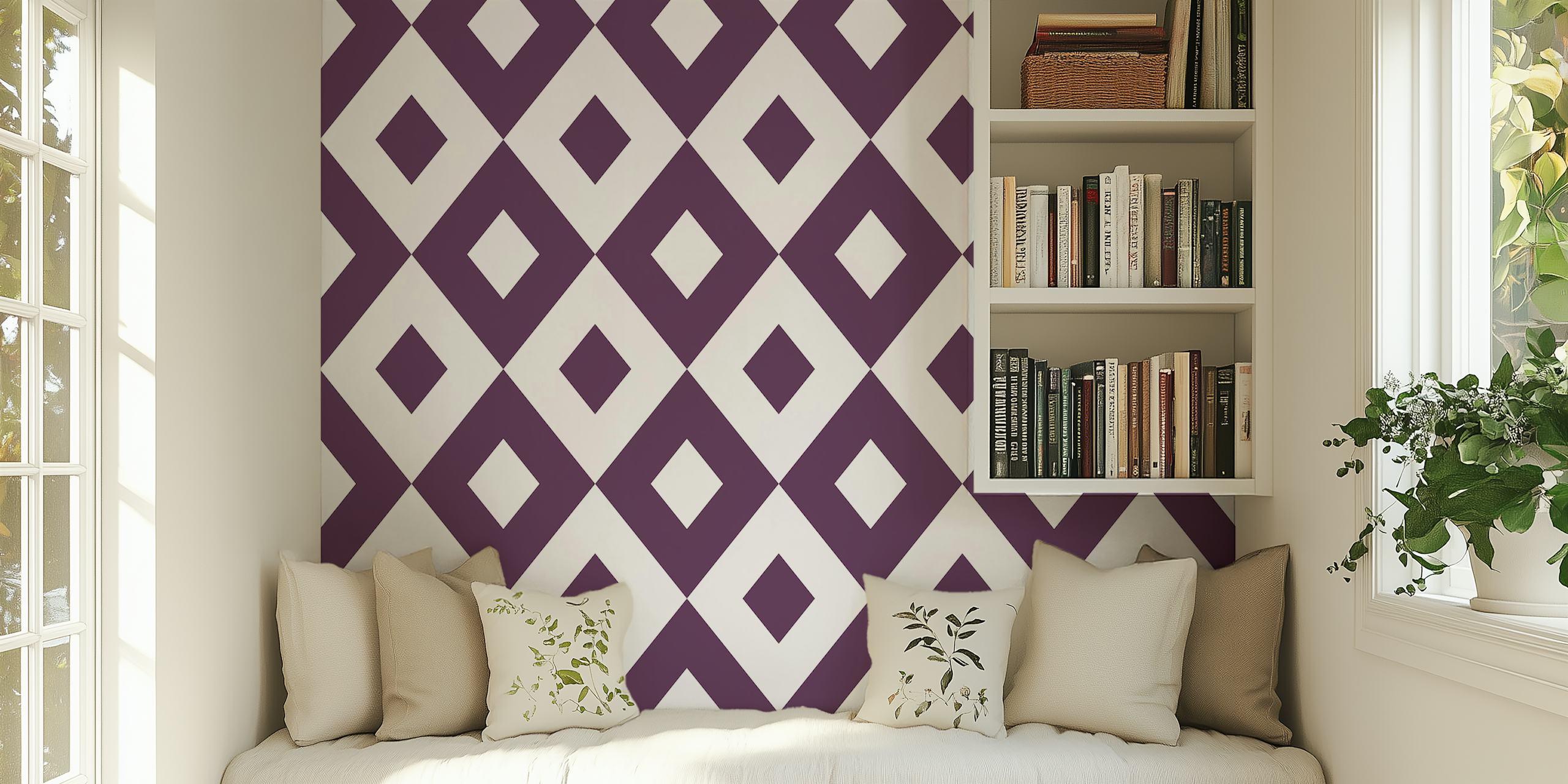 Geometric purple and white rhombus pattern wallpaper