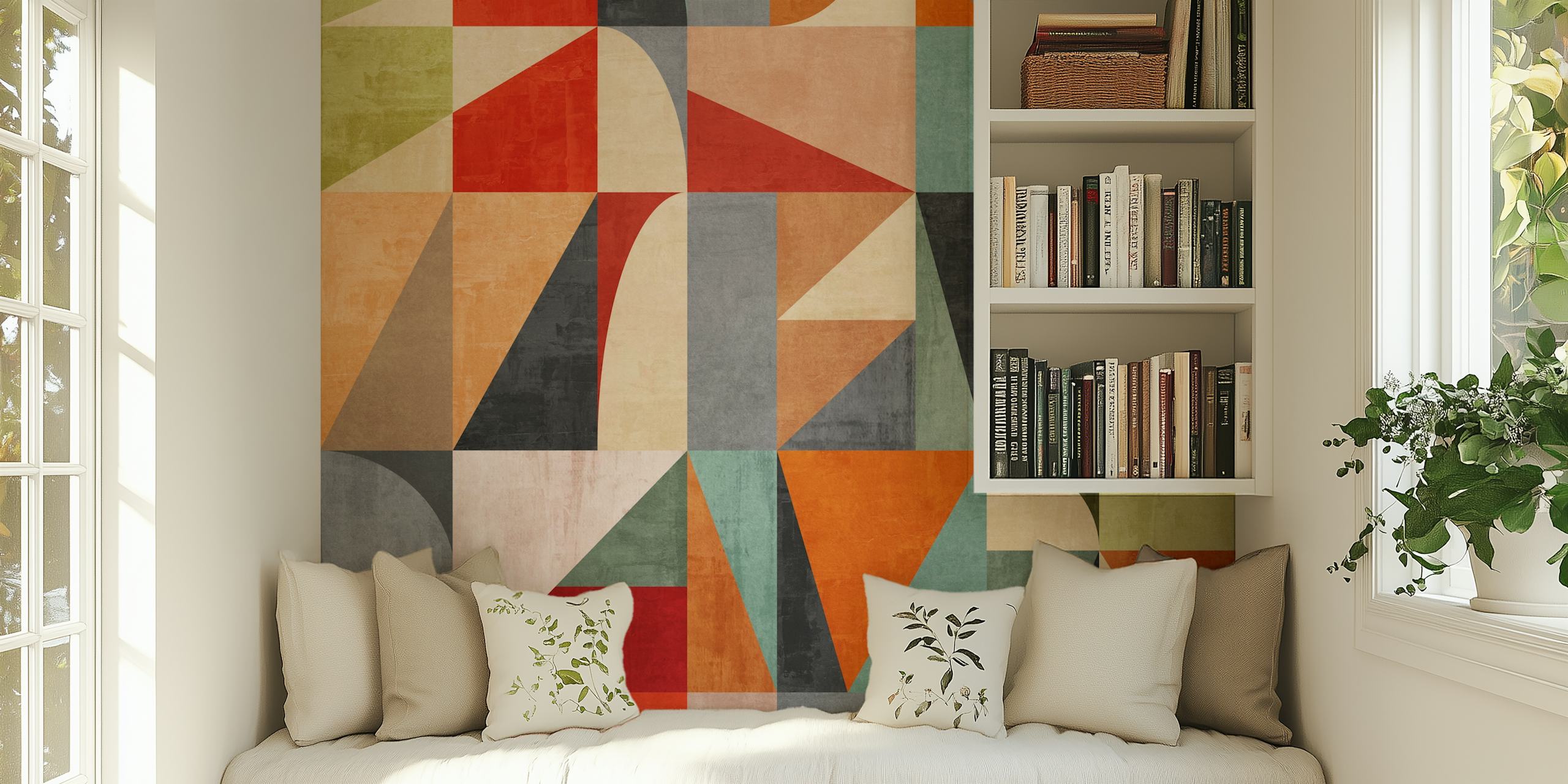 Geometric wallpaper design in a room