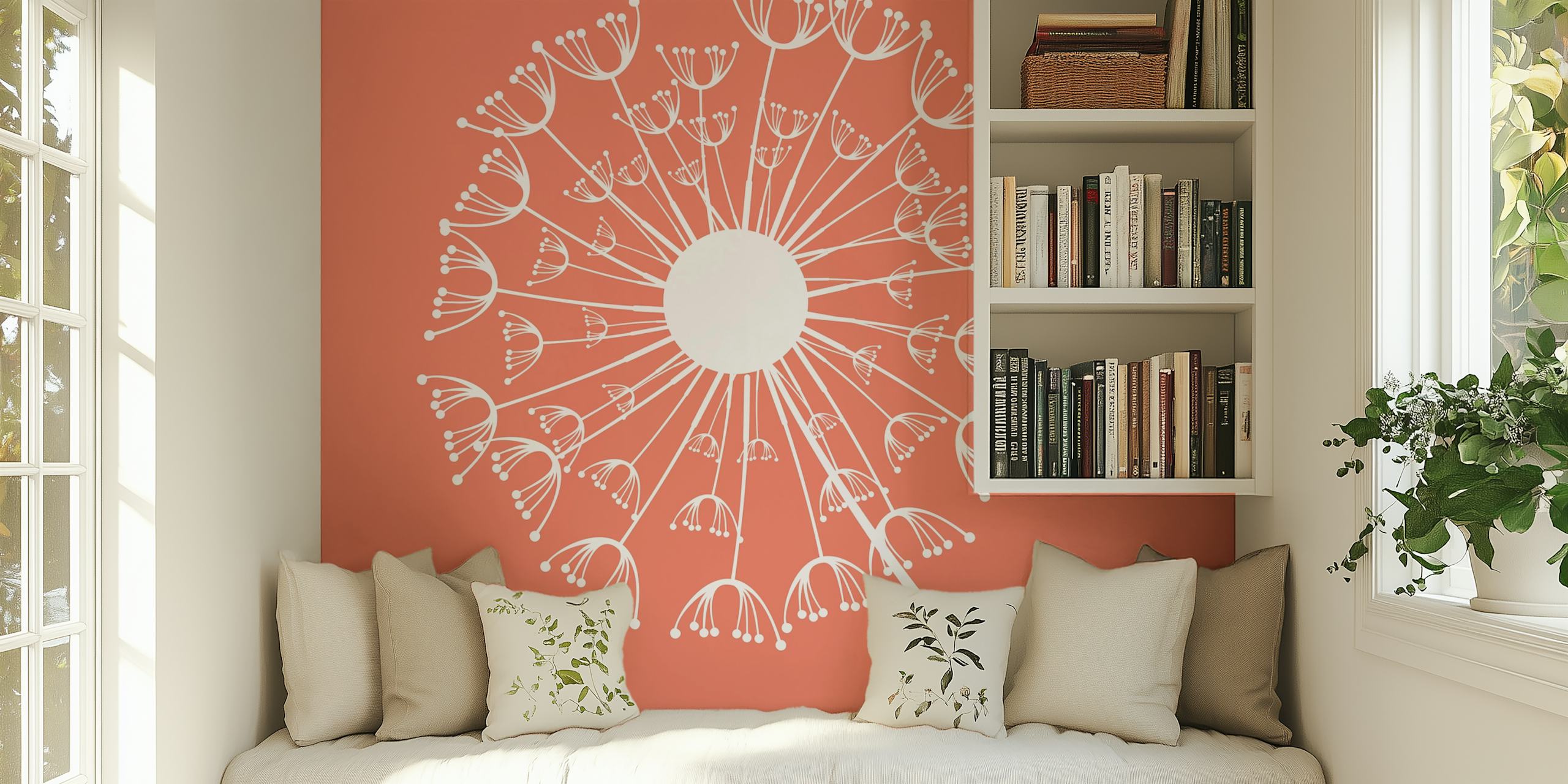 Coral wallpaper with dandelion flower design