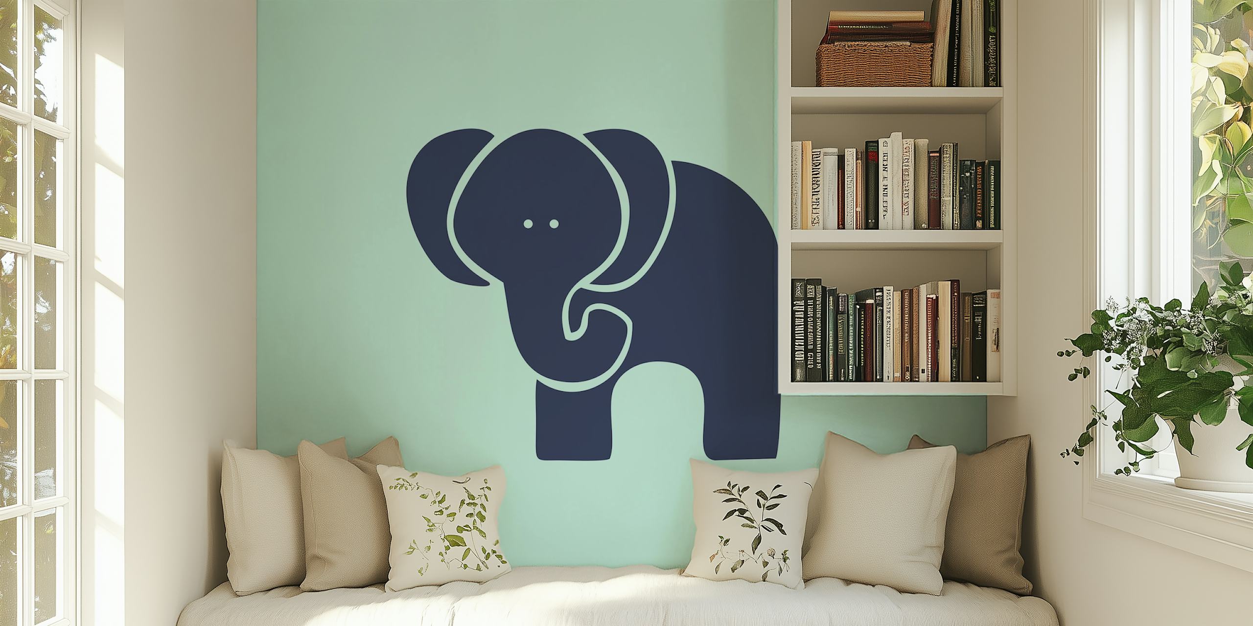 Minimal Aqua Indigo Elephant wallpaper in a room