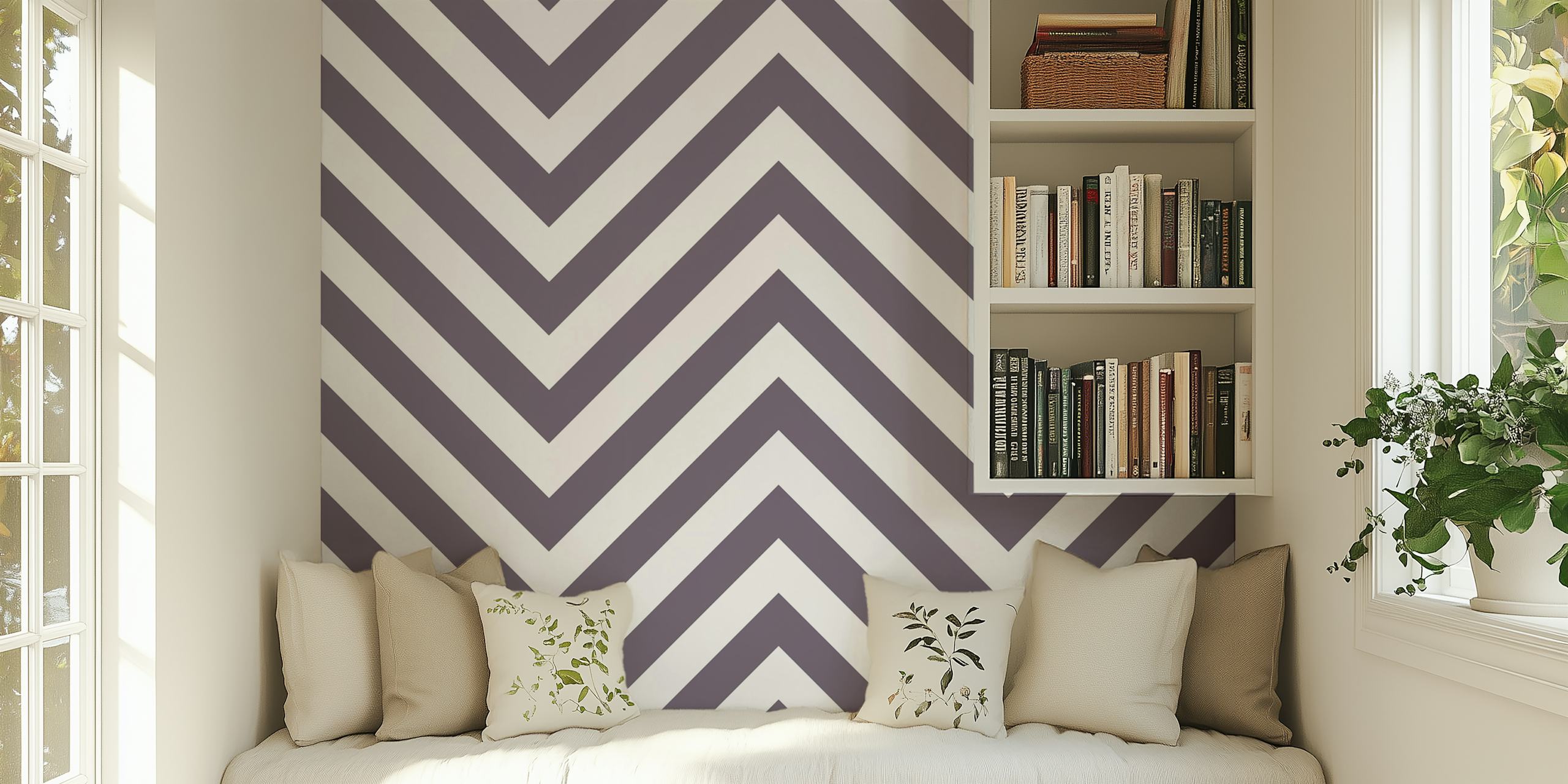 Mocha white chevron pattern wallpaper in a room