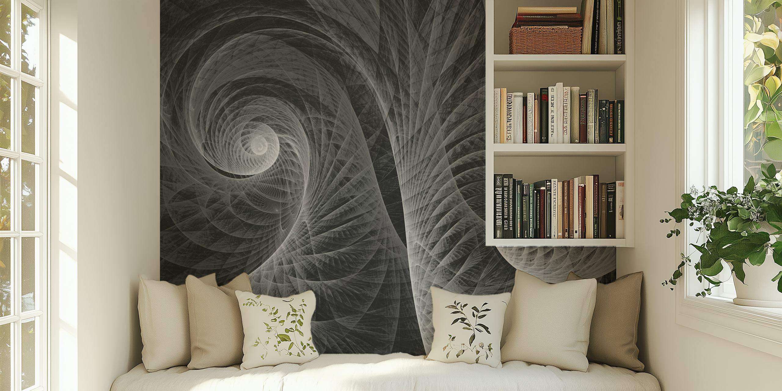 Abstrakte Spiralmuster in Schwarz und Weiß Tapete