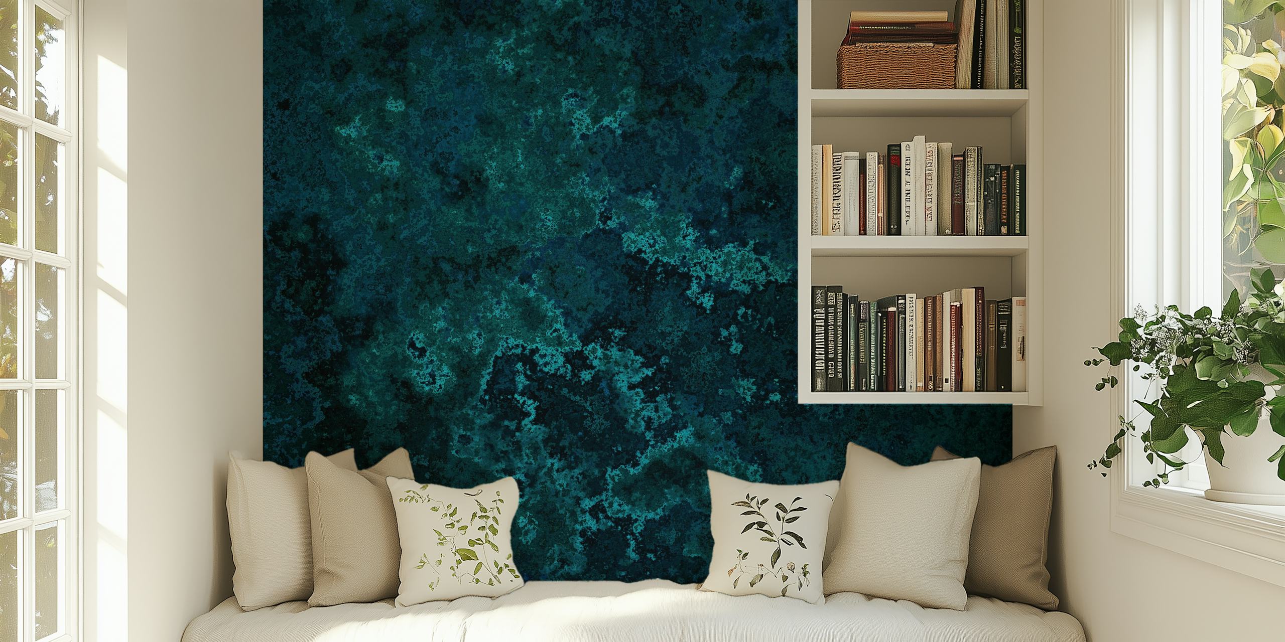 Moss texture in dark teal tones wallpaper