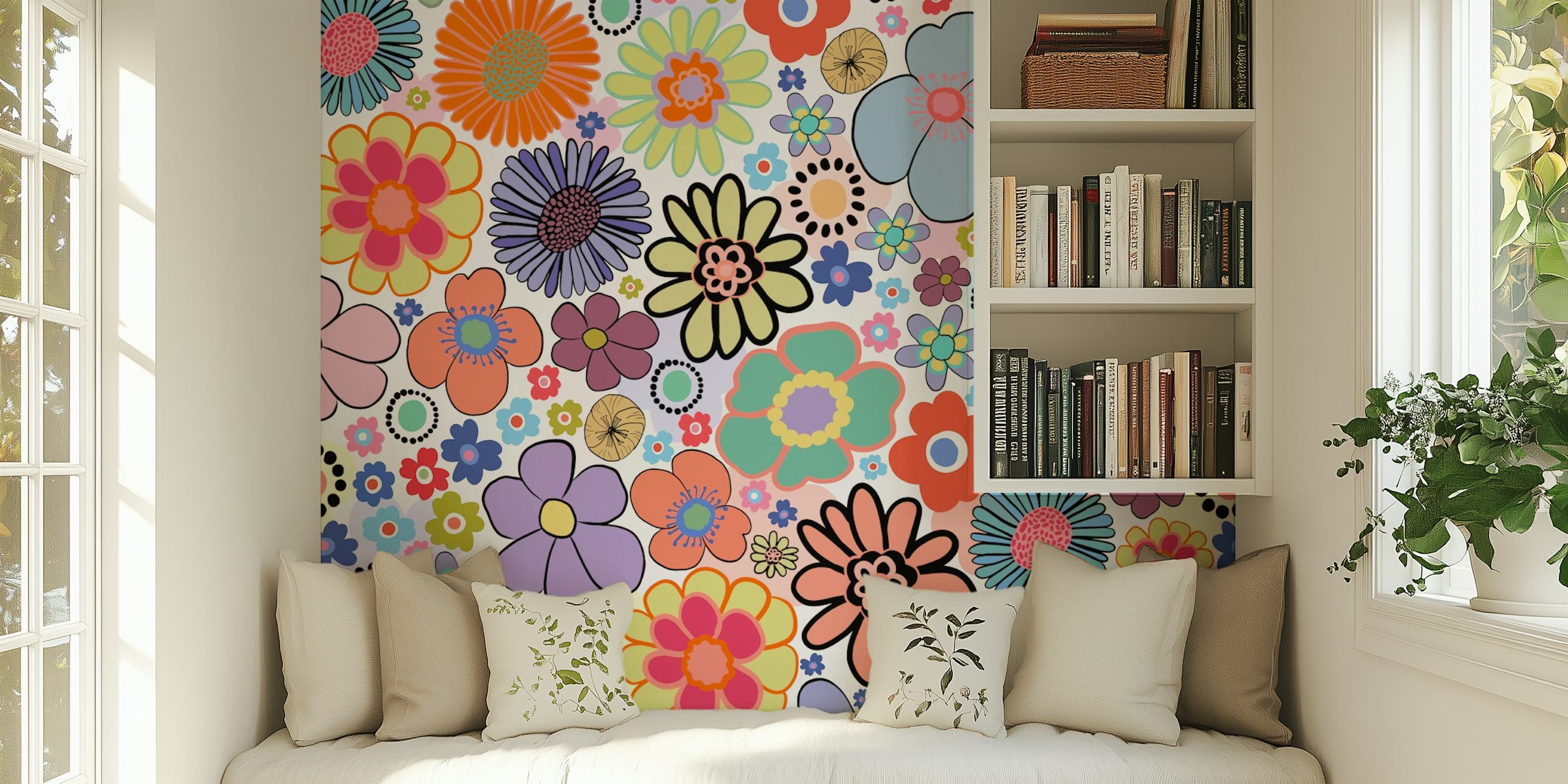 Colorful floral wallpaper design in a room