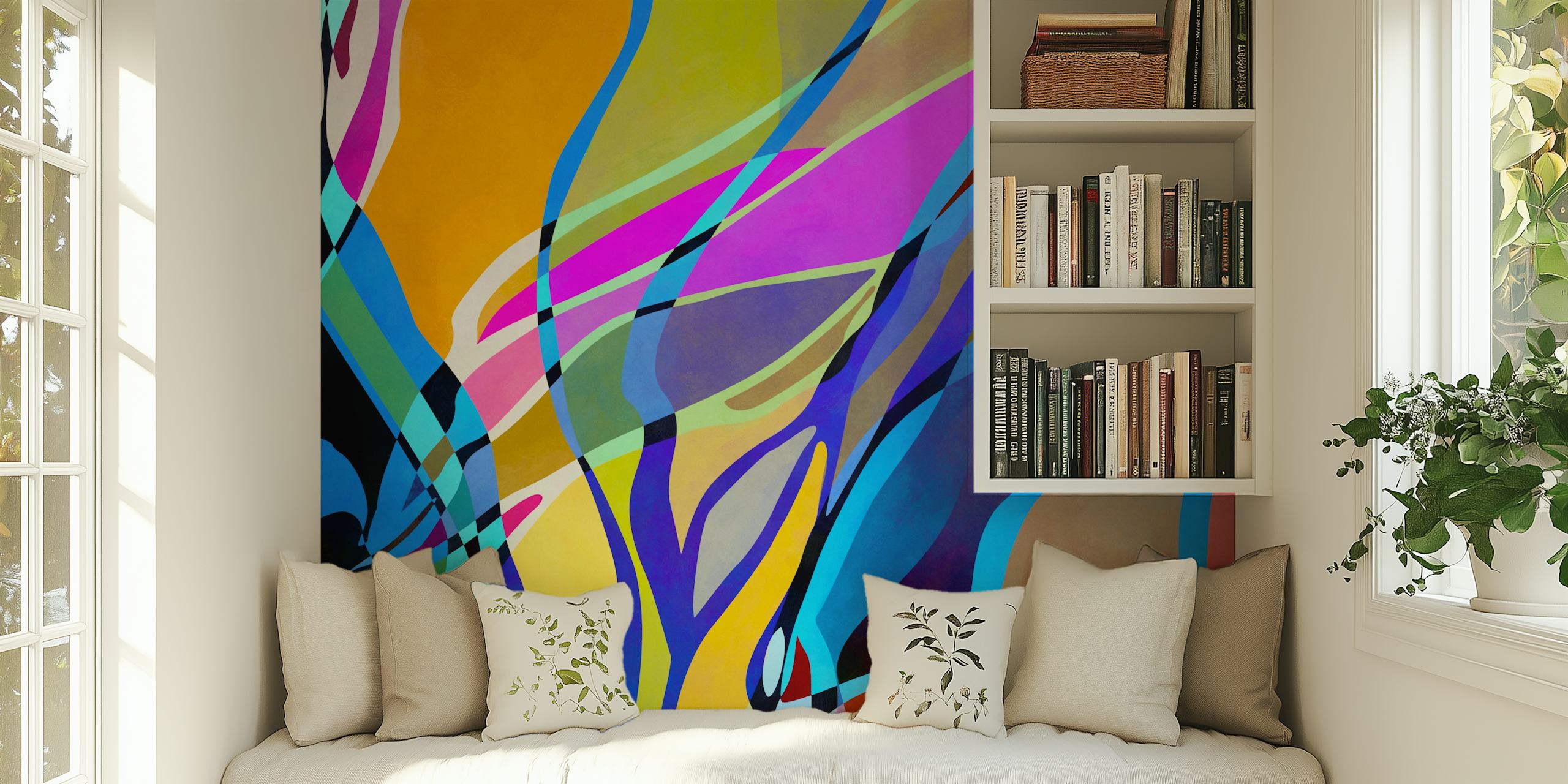 Colorful foliage wallpaper in a room