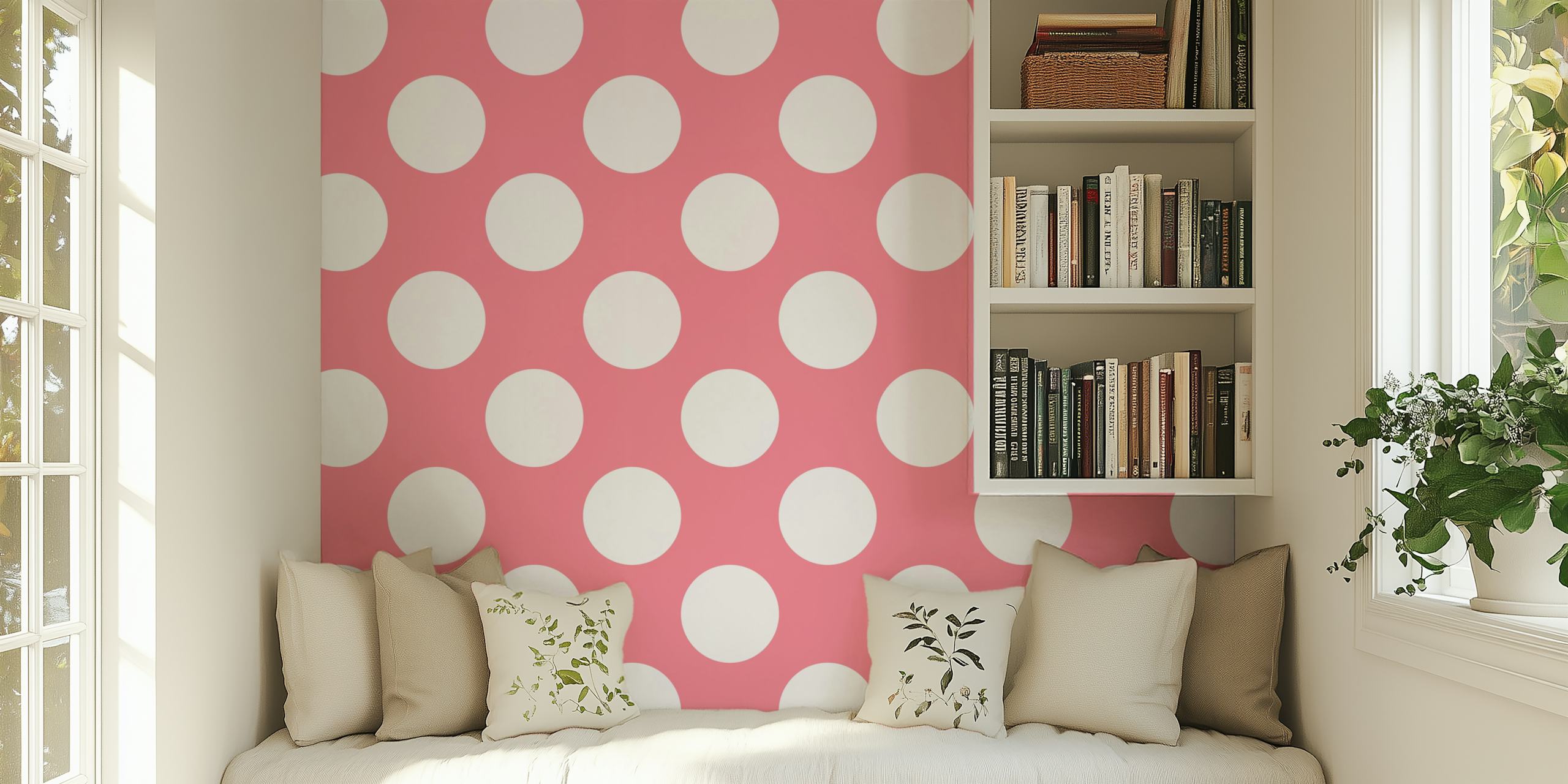 Fototapeta Pink White Polka Dots Art ideální pro živou a stylovou výzdobu