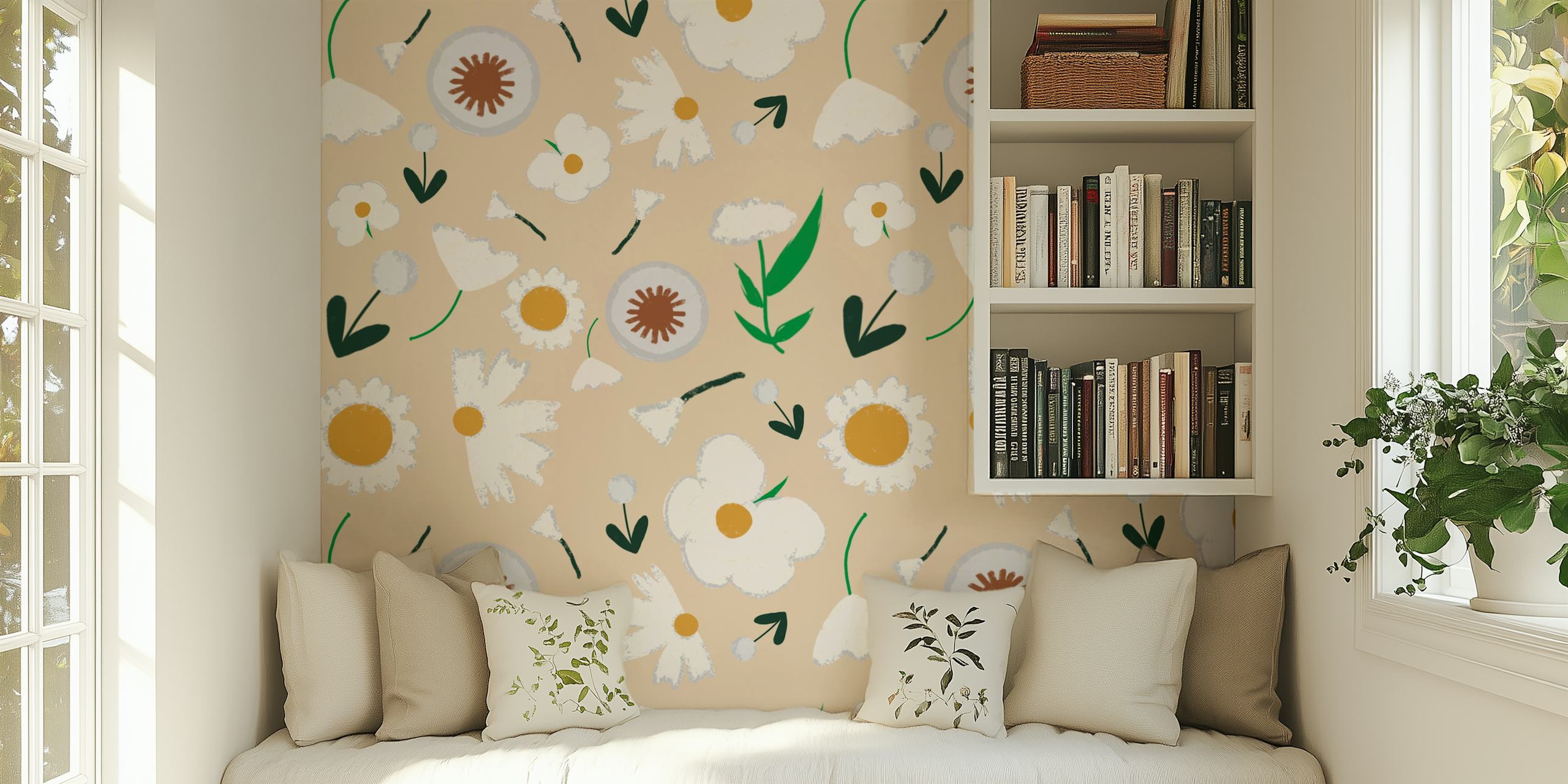 Marigold and Dandelion Pearl wallpaper in a room