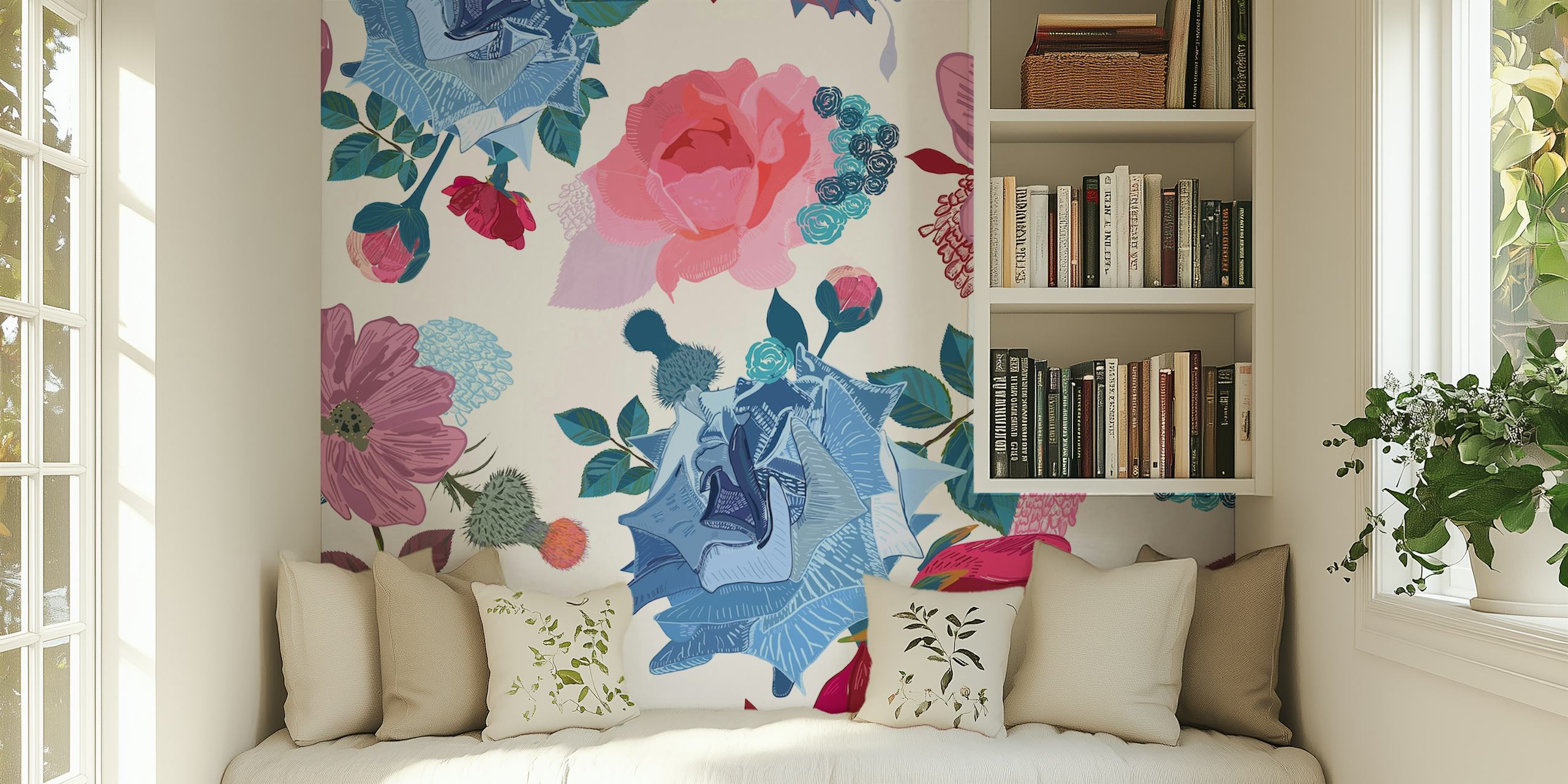 Tapeta Blue and pink roses v pokoji