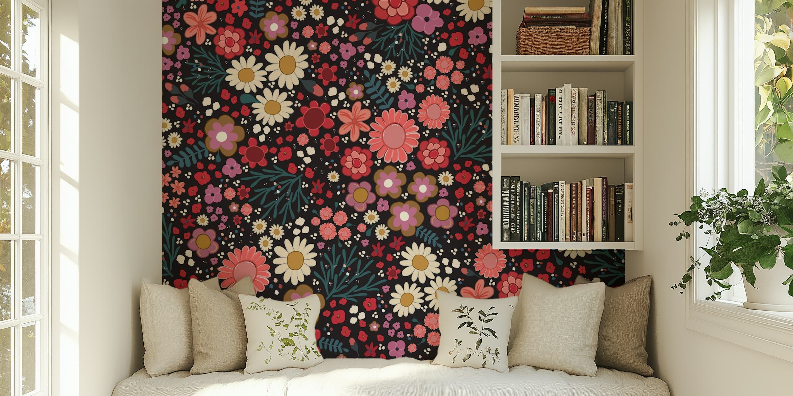 Blomstertapetdesign i en rumindstilling