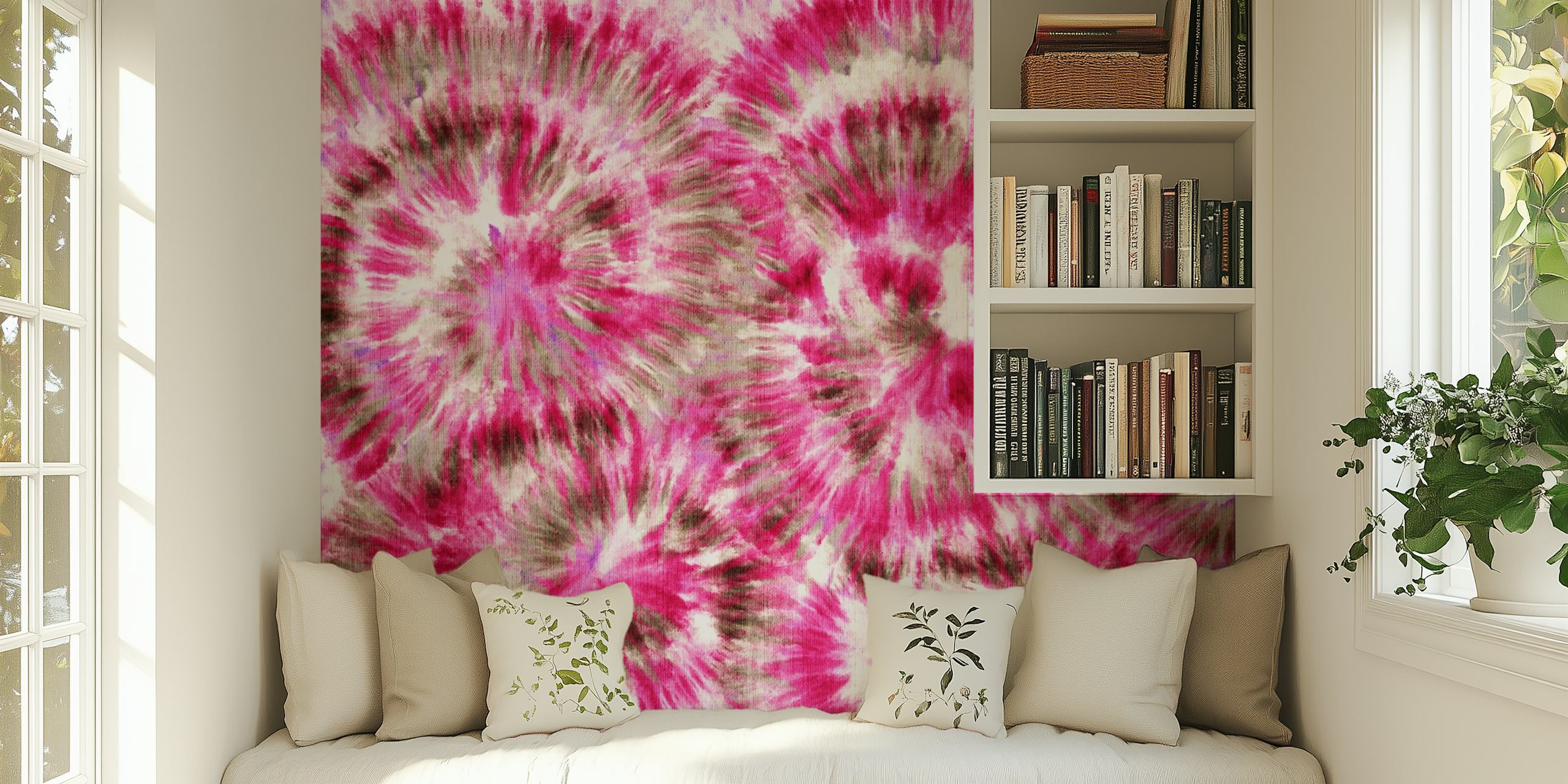 Eloisa vaaleanpunainen ja valkoinen solmiovärjäyskuvioinen seinämaalaus