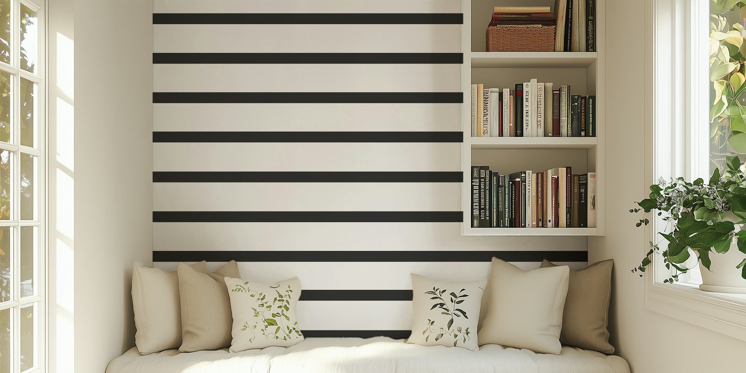 Black and white striped wallpaper with horizontal lines pattern
