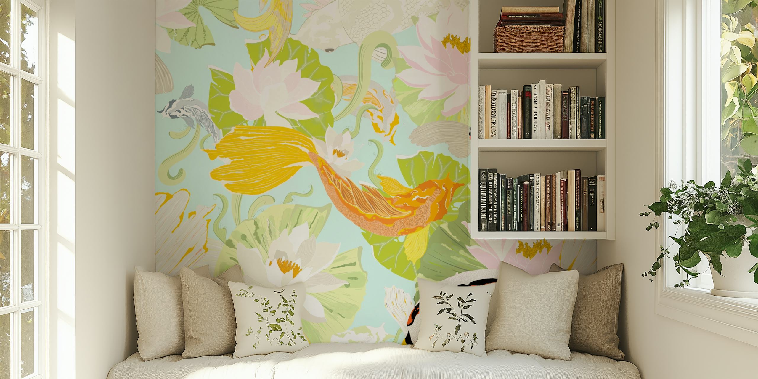 Utsuri wallpaper featuring koi fish and lotus flowers
