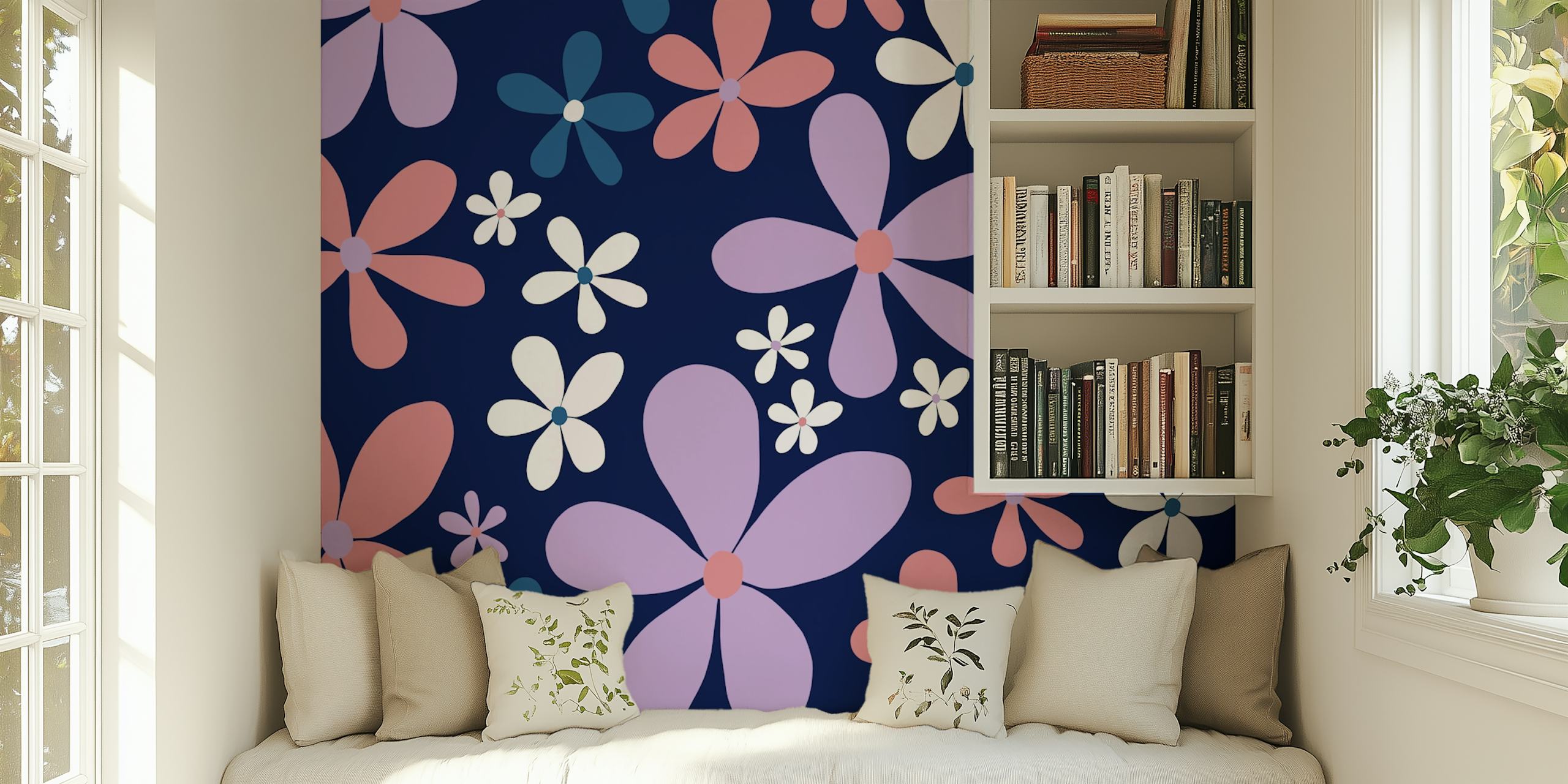 Papel tapiz floral Retro Spring Daisies en la habitación