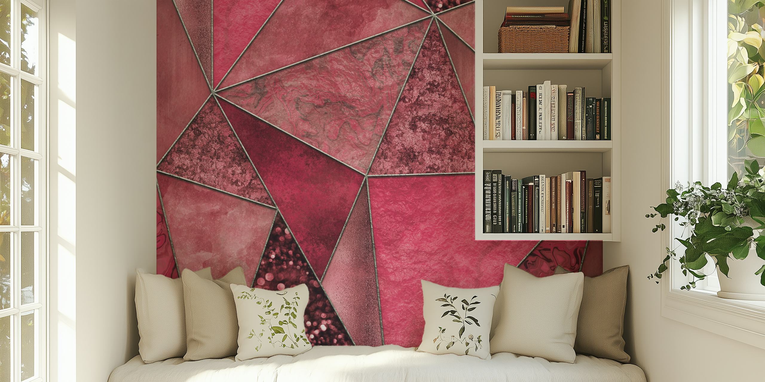 Geometric triangles in coral pink and deep shades wallpaper