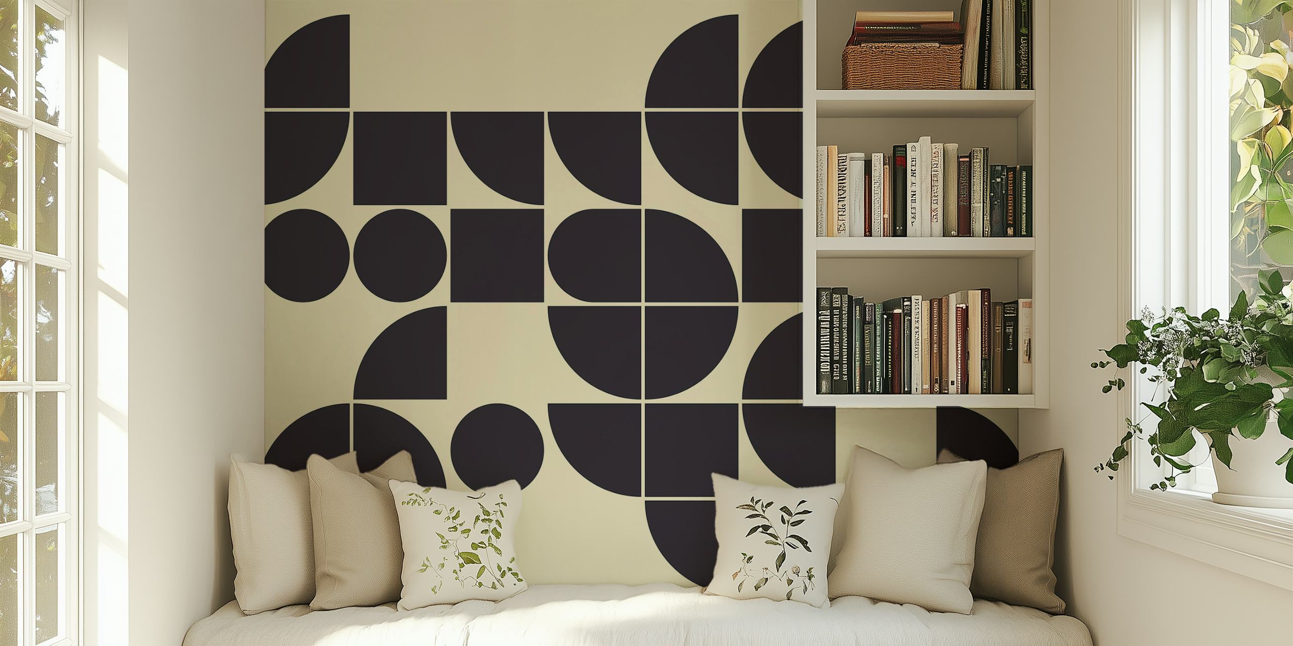 Solbrun och svart geometrisk Bauhaus-inspirerad väggmålning