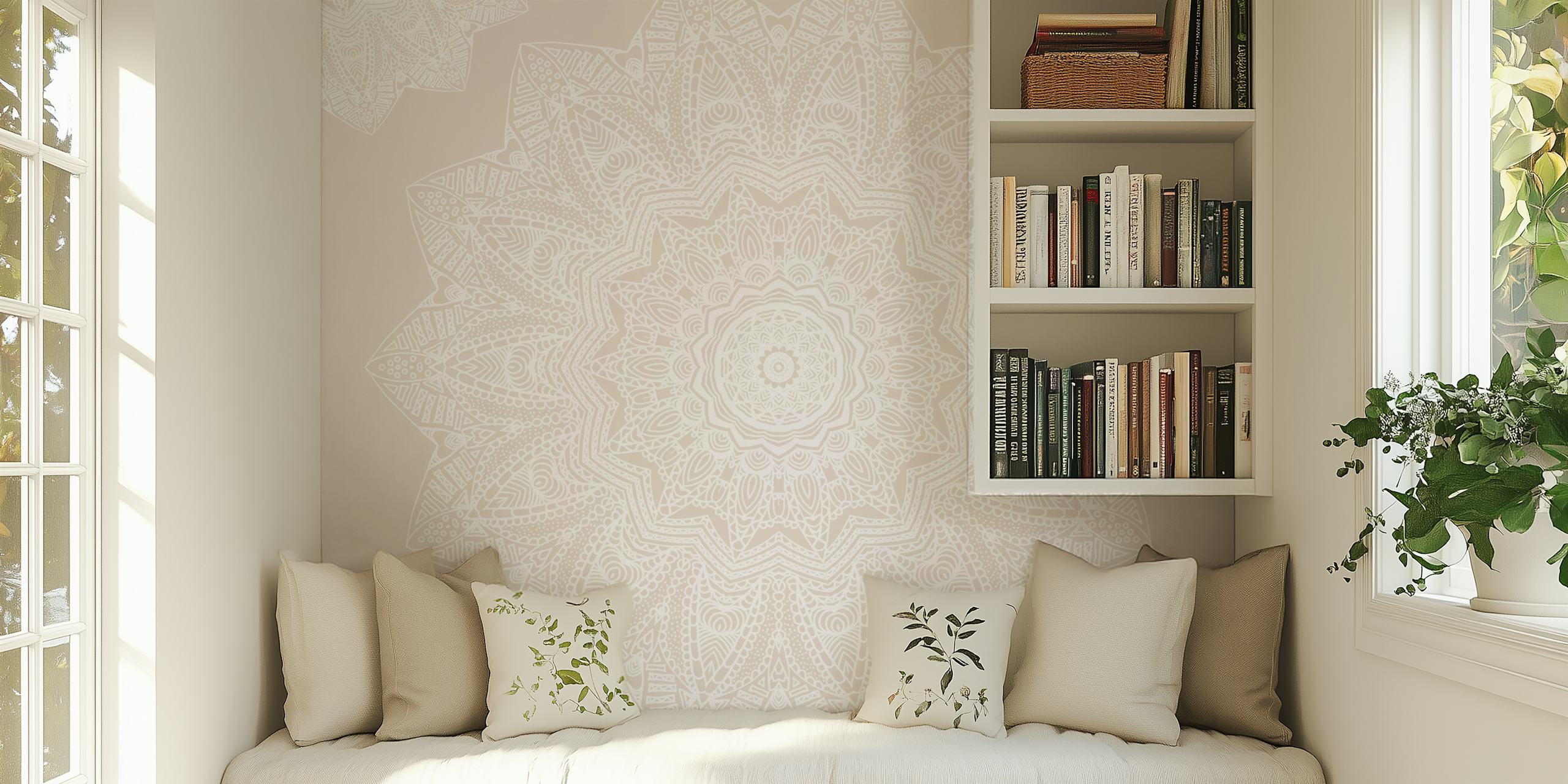 Beige mandala wallpaper in a room