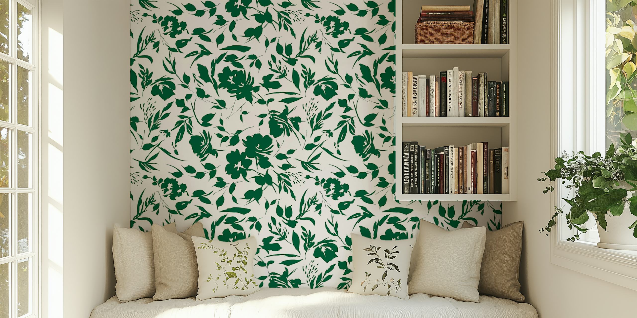 Monochrome wall mural με θέμα wild garden που δείχνει μαυρόασπρα λουλουδάτα σχέδια