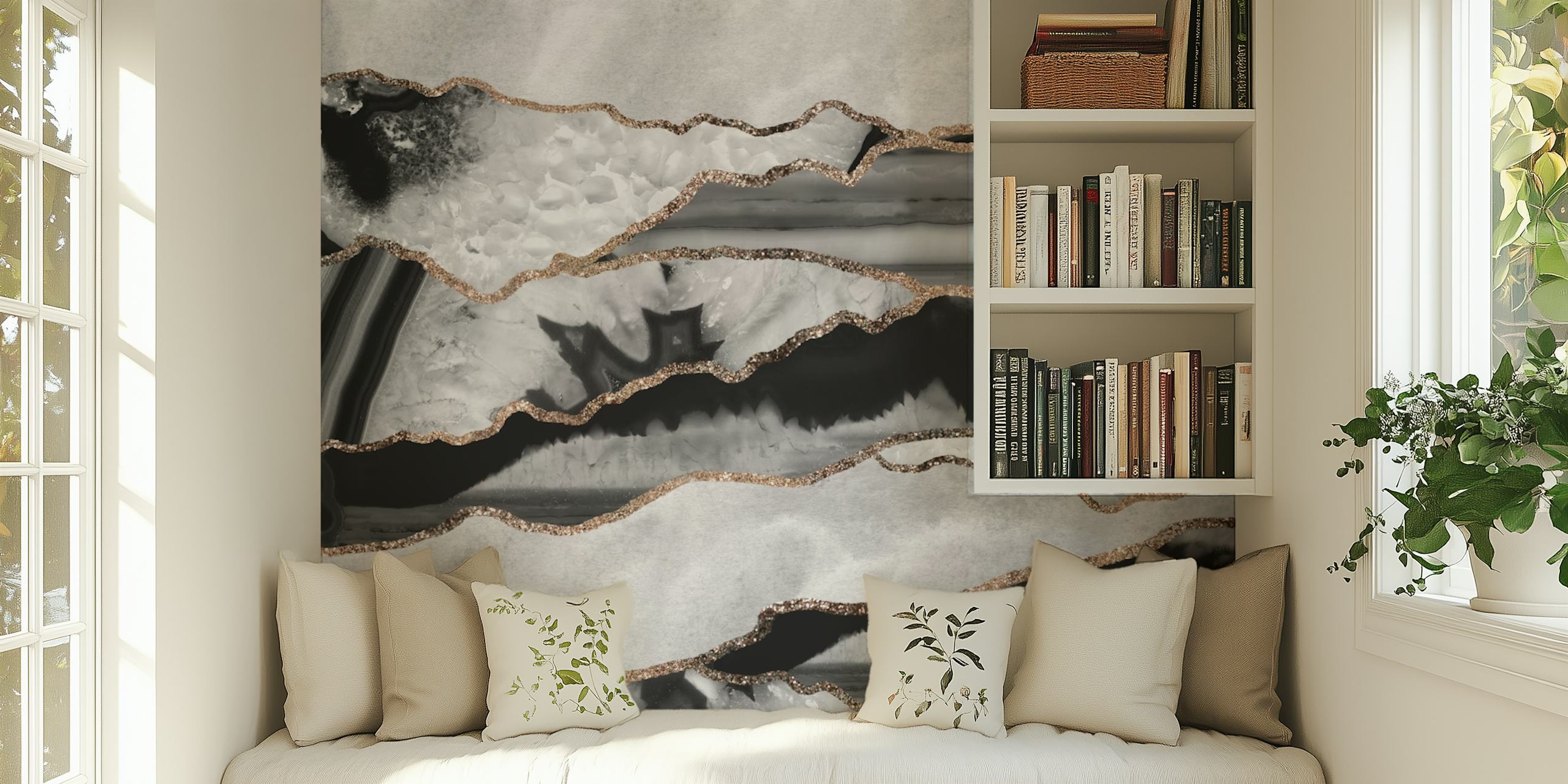 papel pintado Ink Agate Gold Glitter Glam 1 en una habitación