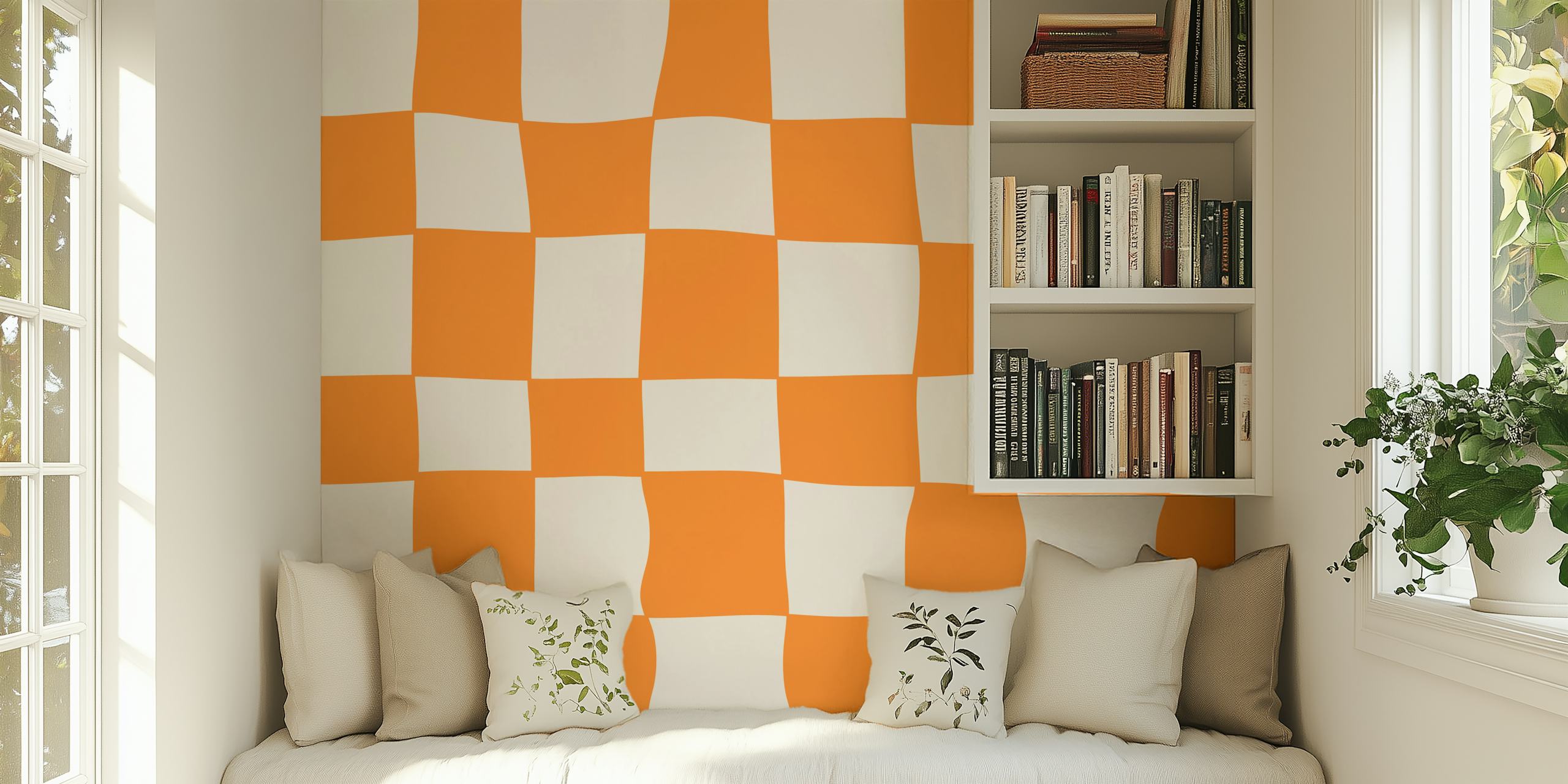carta da parati Liquid Grid Orange in una stanza