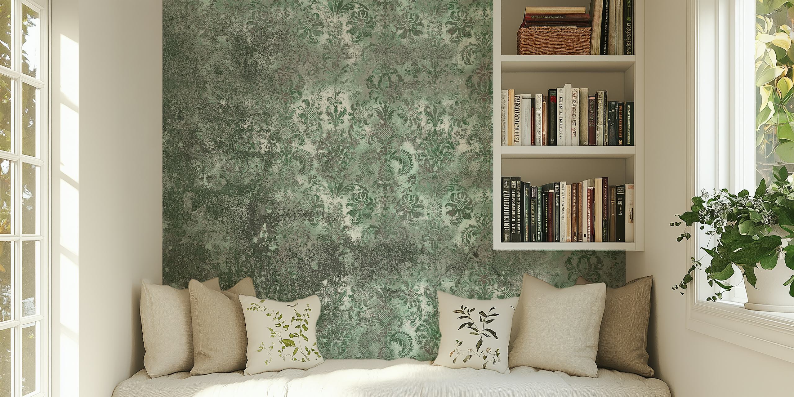 Grunge Damask Wandbild von Wall Hunter mit verwitterter Textur und floralen Motiven