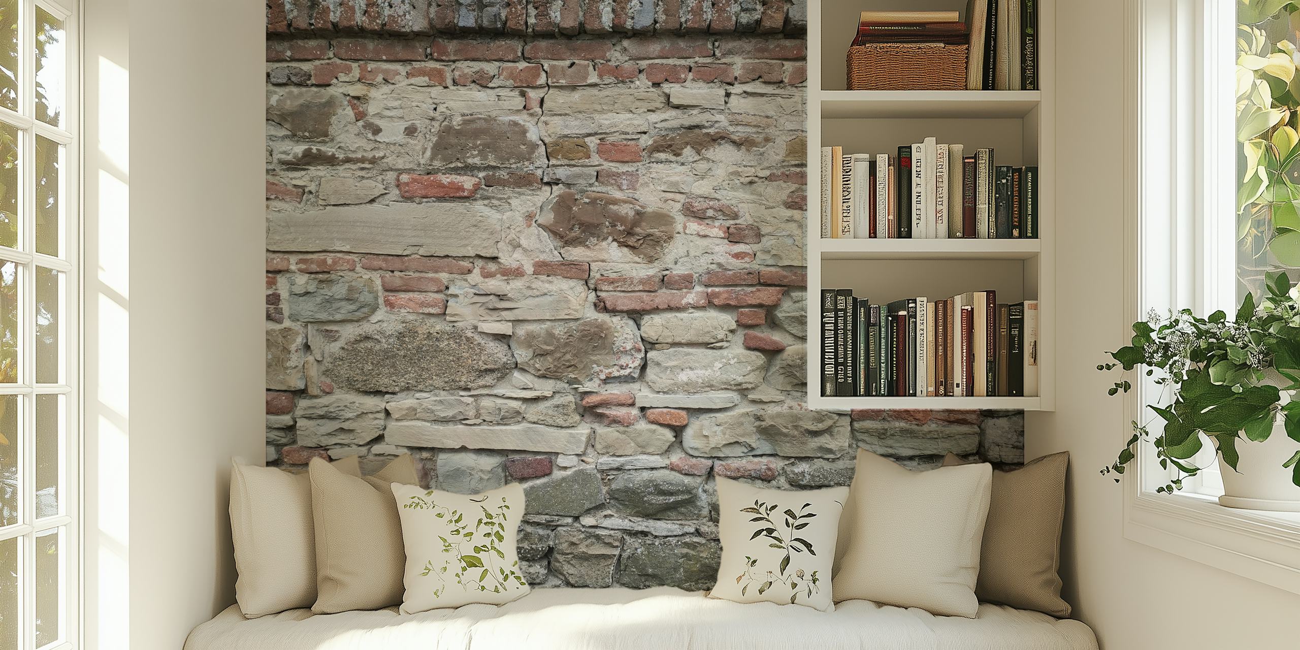Rustic stone and brick wall texture wallpaper