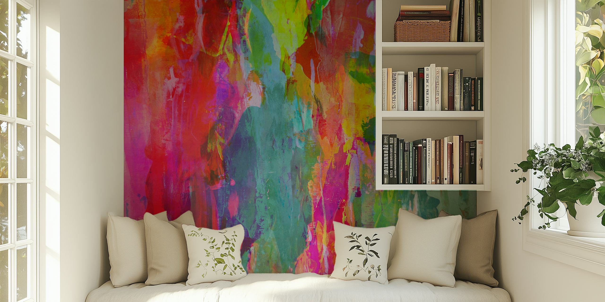 Brush Strokes 6 papel de parede colorido em um quarto