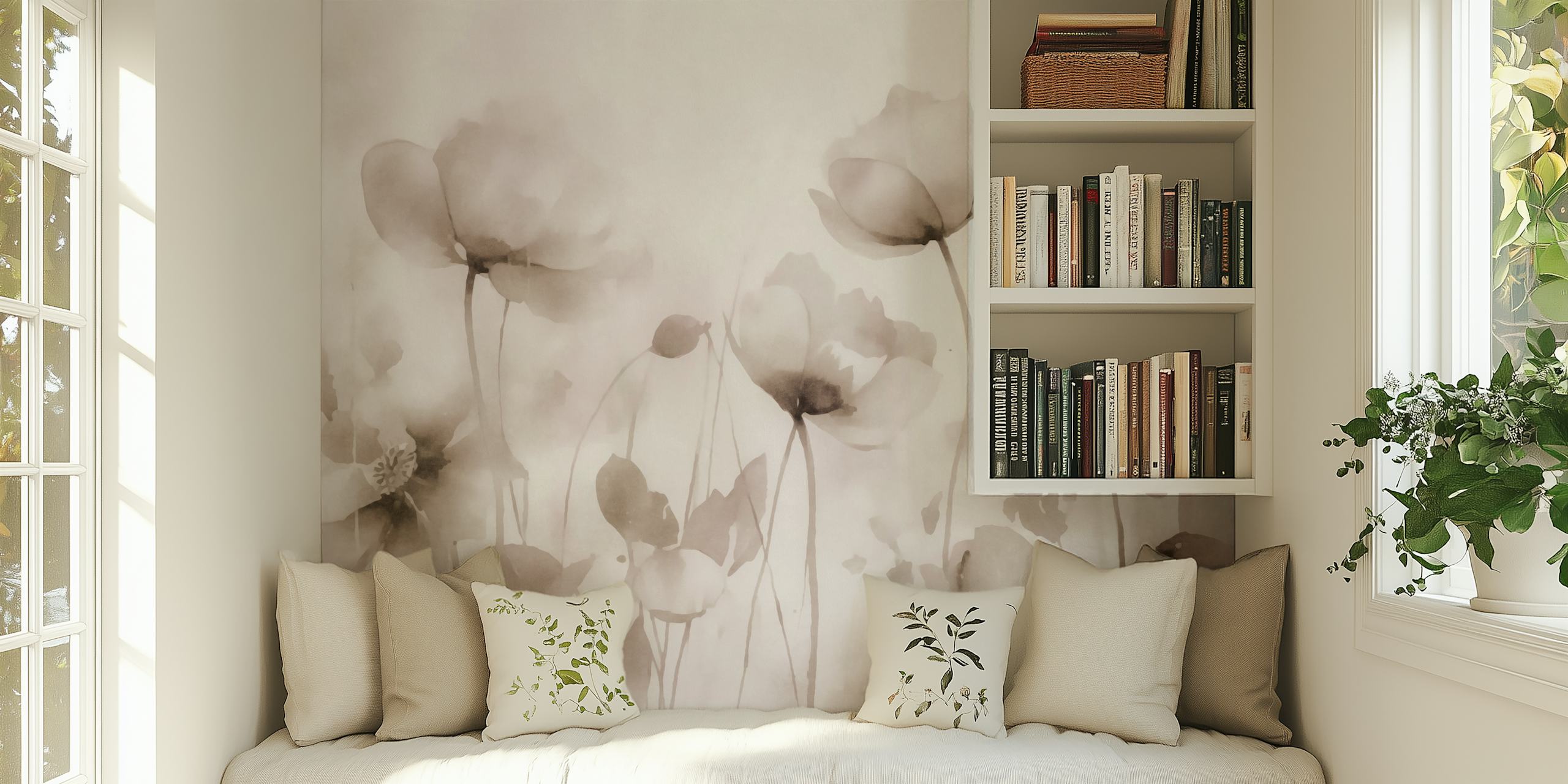 Ethereal meadow flowers wallpaper in a room