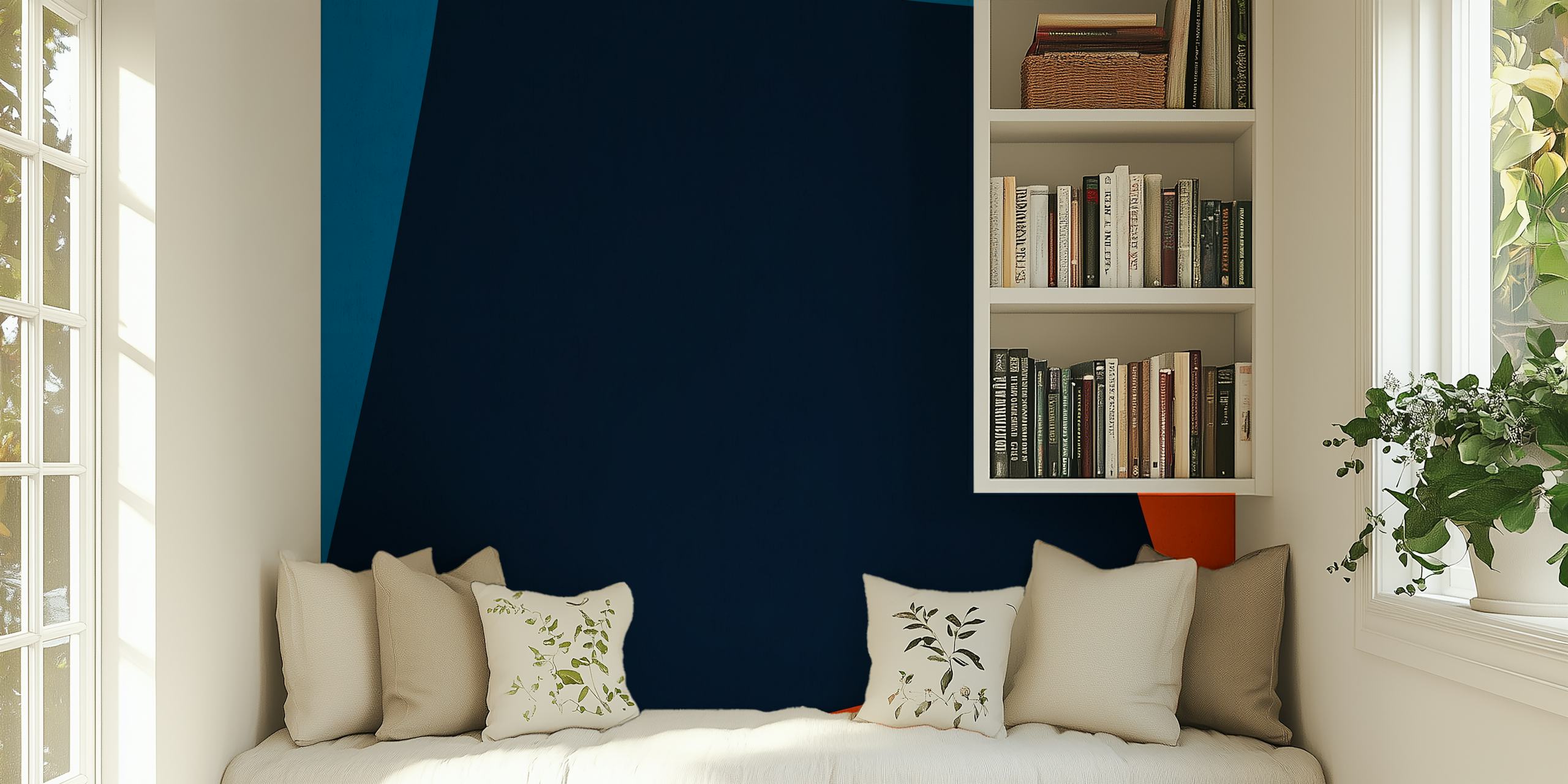 Blue and red art abstrakt tapet i et rum