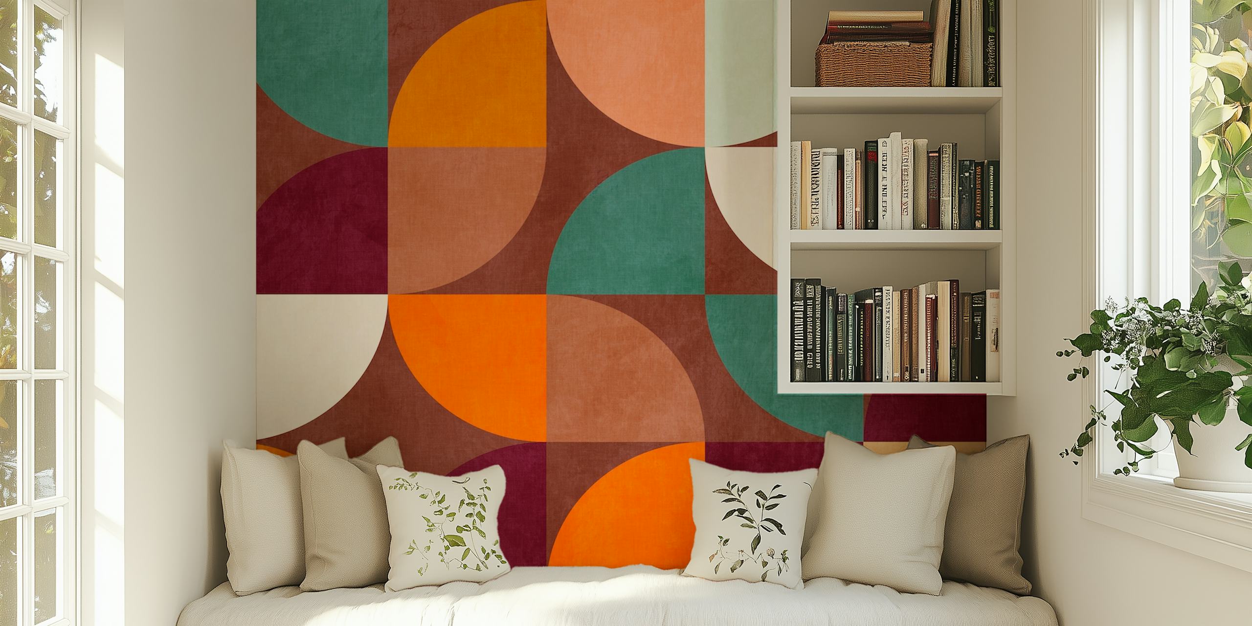 Mid Century Geometric Bauhaus Klassinen seinämaalaus retrohenkisellä muodolla ja maanläheisillä sävyillä