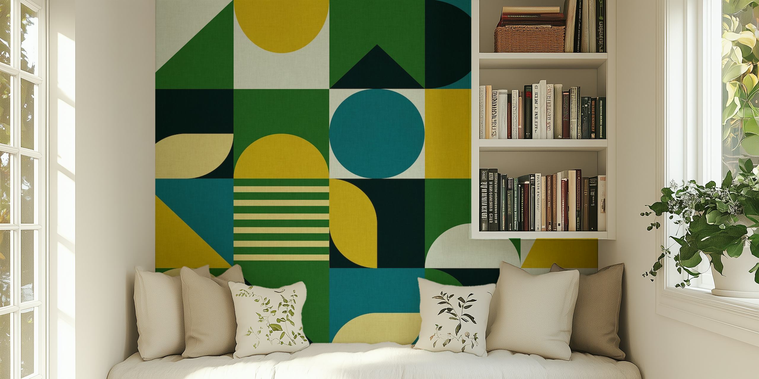 Mid century moody blue wallpaper design in a room