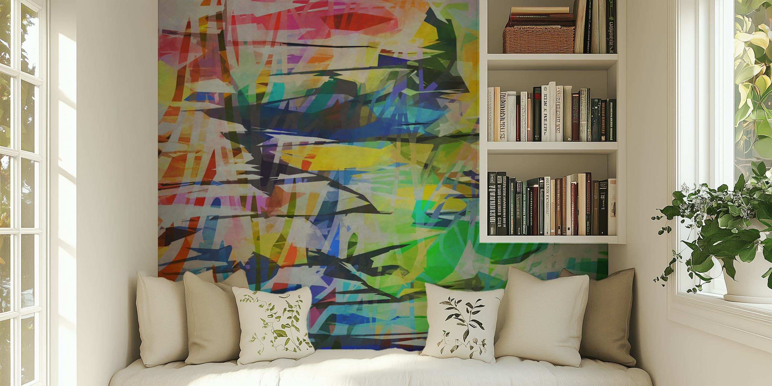 Vibrant shredded paper wallpaper in a room