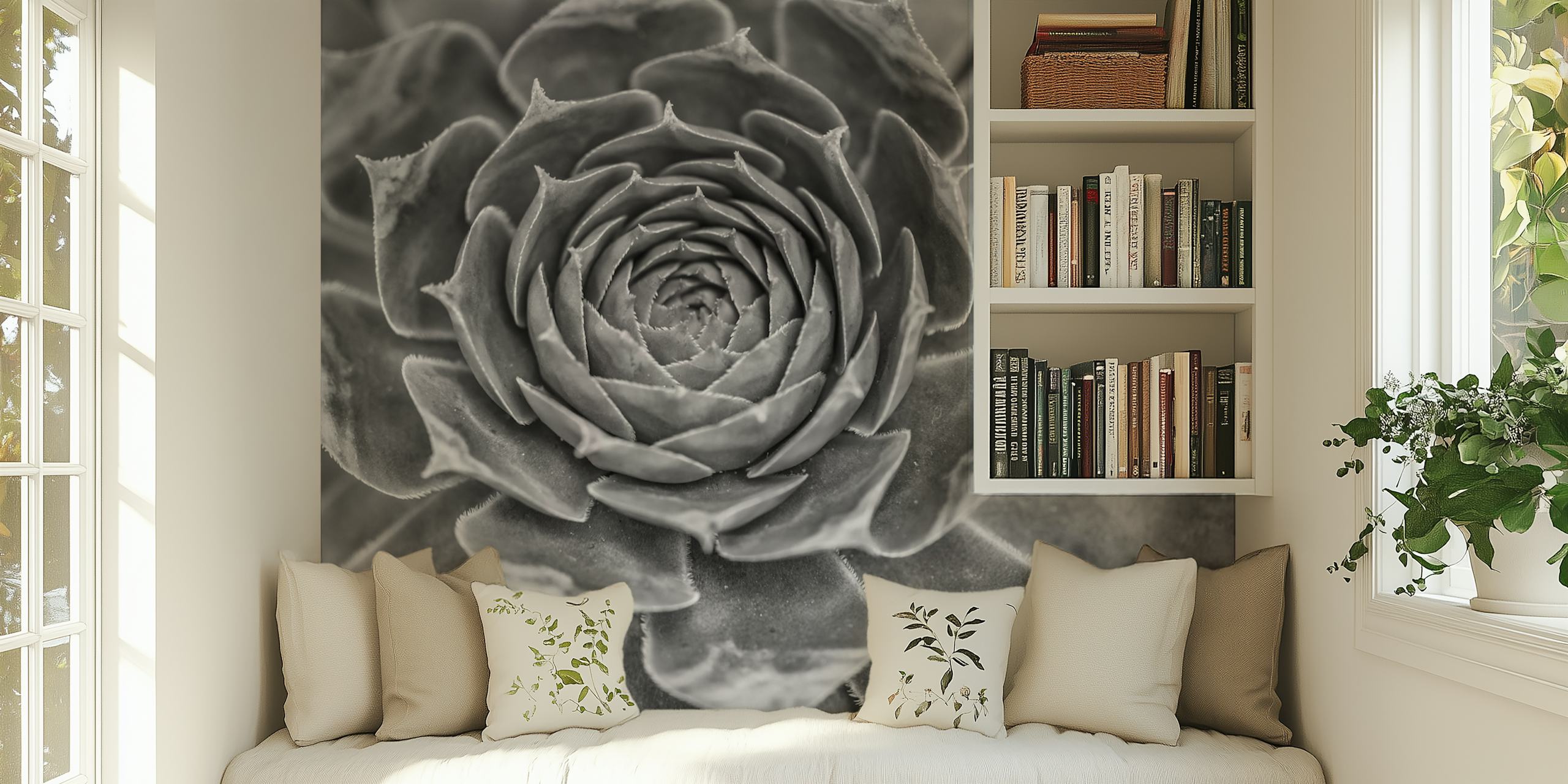 Echeveria wallpaper in living room setting
