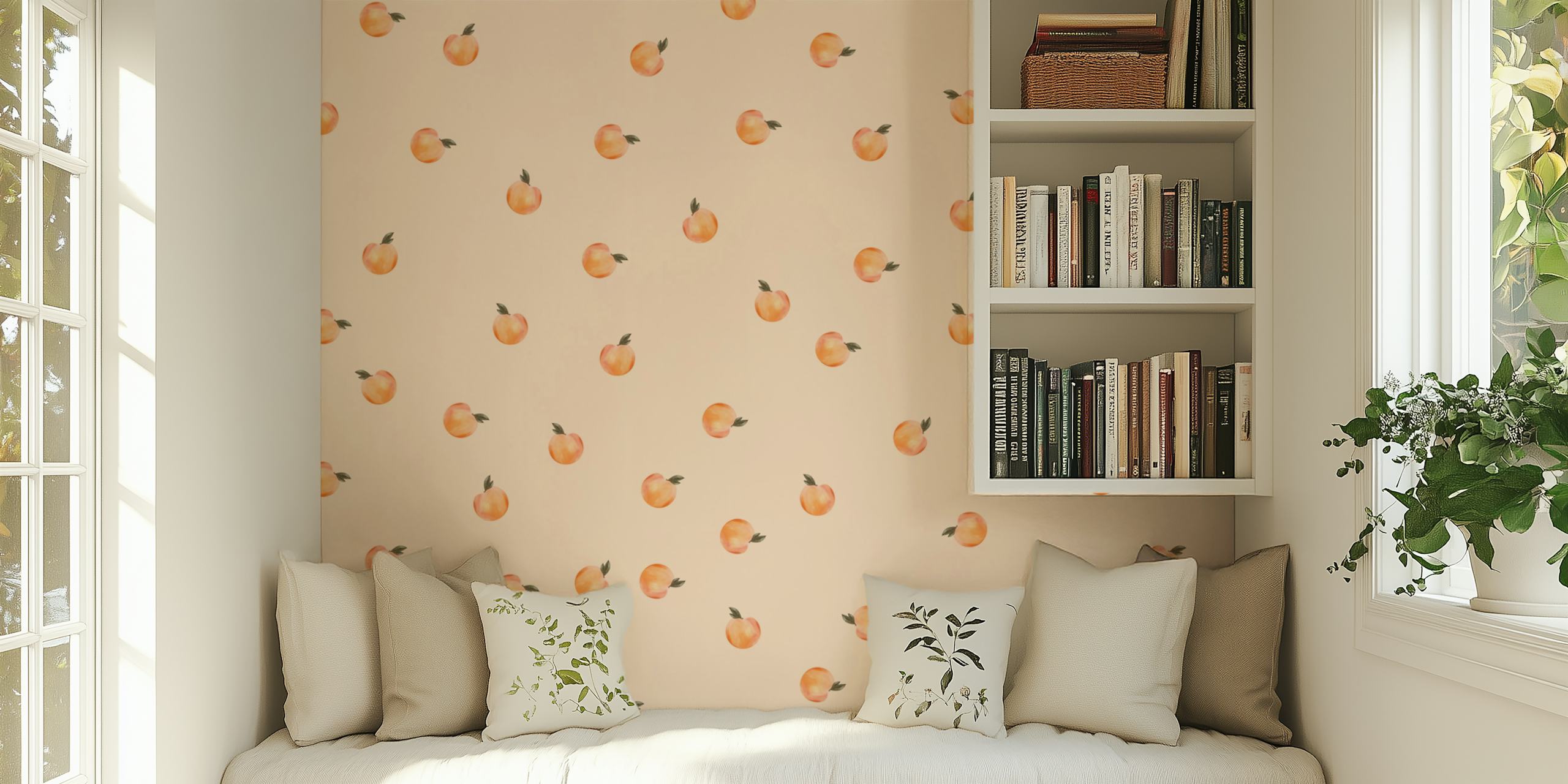 Peach fruit pattern on peach background wallpaper