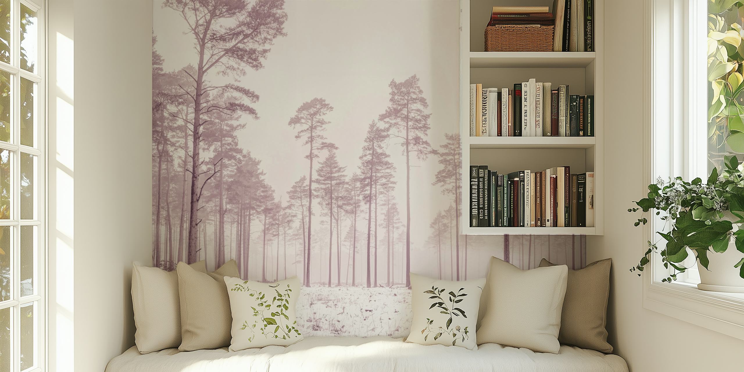 Winter-themed wallpaper featuring snow-covered trees.