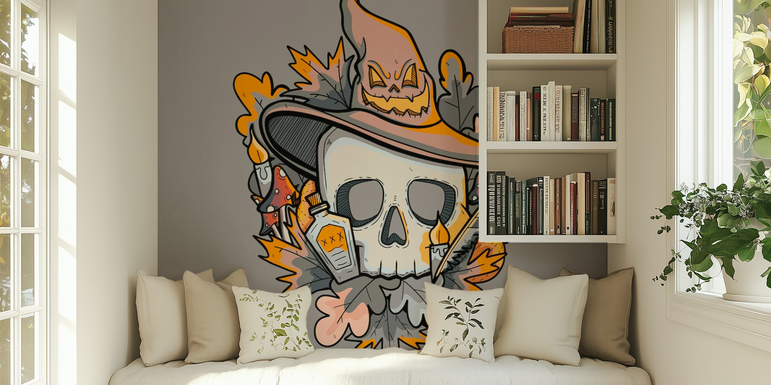 Σχεδιασμός ταπετσαρίας Wizard skull σε ένα δωμάτιο