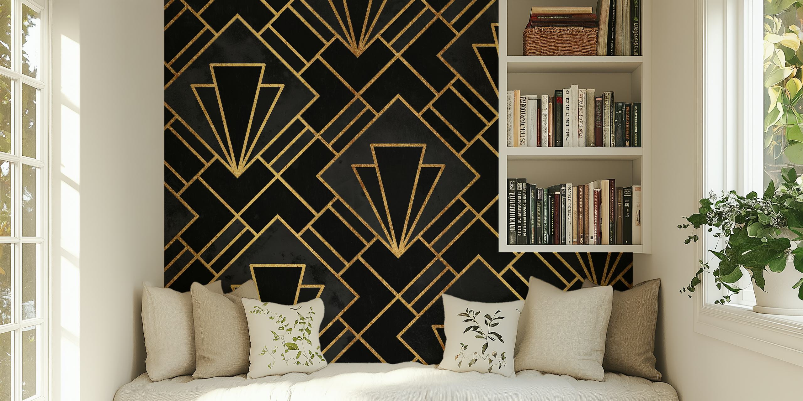 Art Deco Black Night Mosaic wallpaper in a room