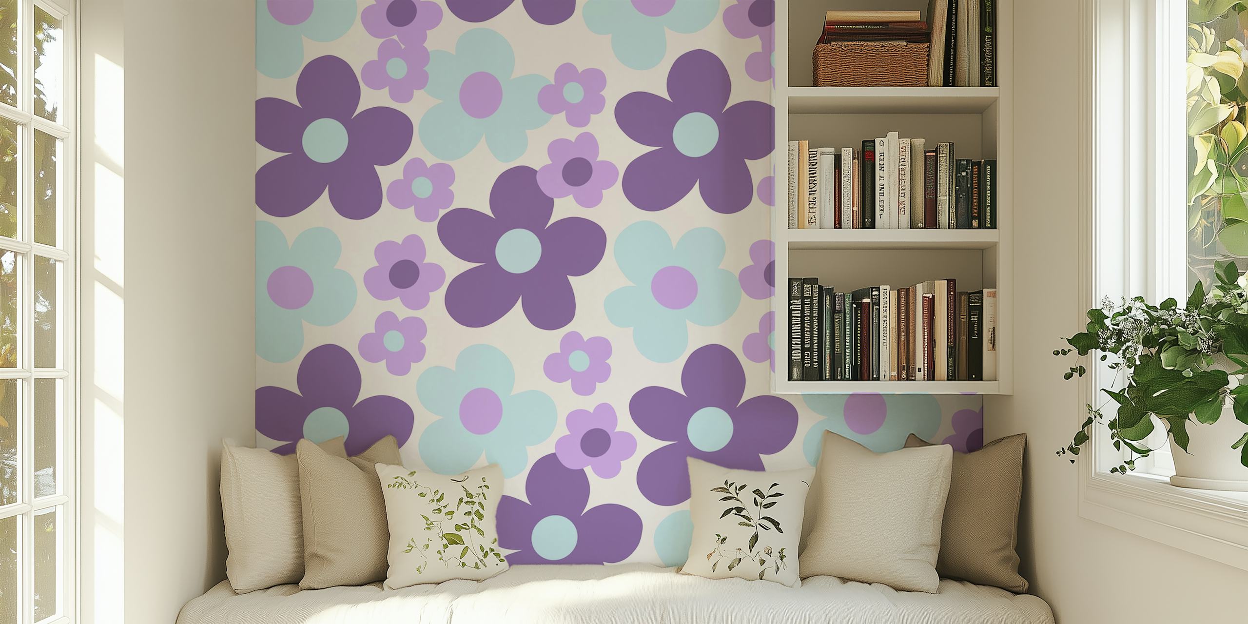 Ταπετσαρία Purple Lavender Blue Daisies σε ένα δωμάτιο