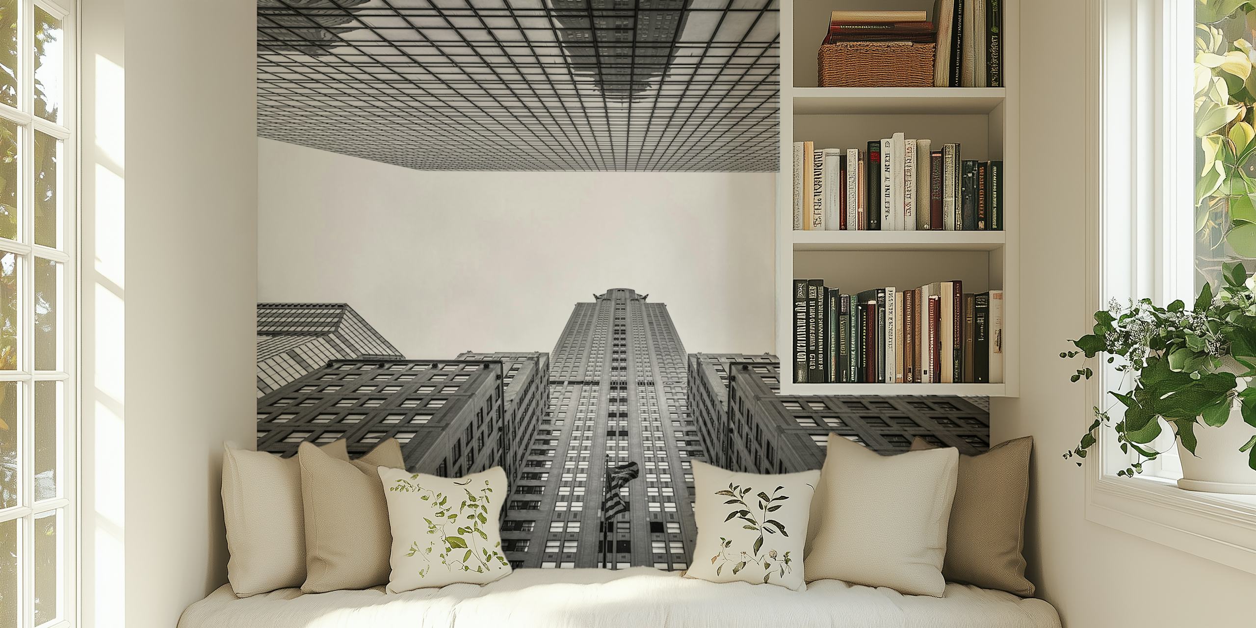 Black and white skyscraper cityscape wallpaper