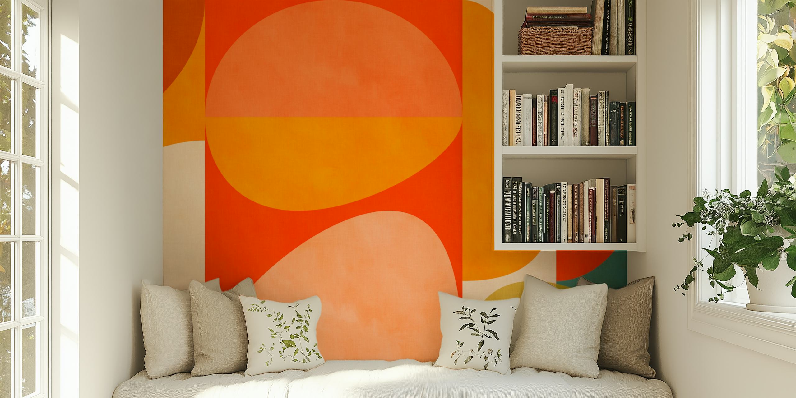 tapeta mid-century modern rounded shapes w pokoju