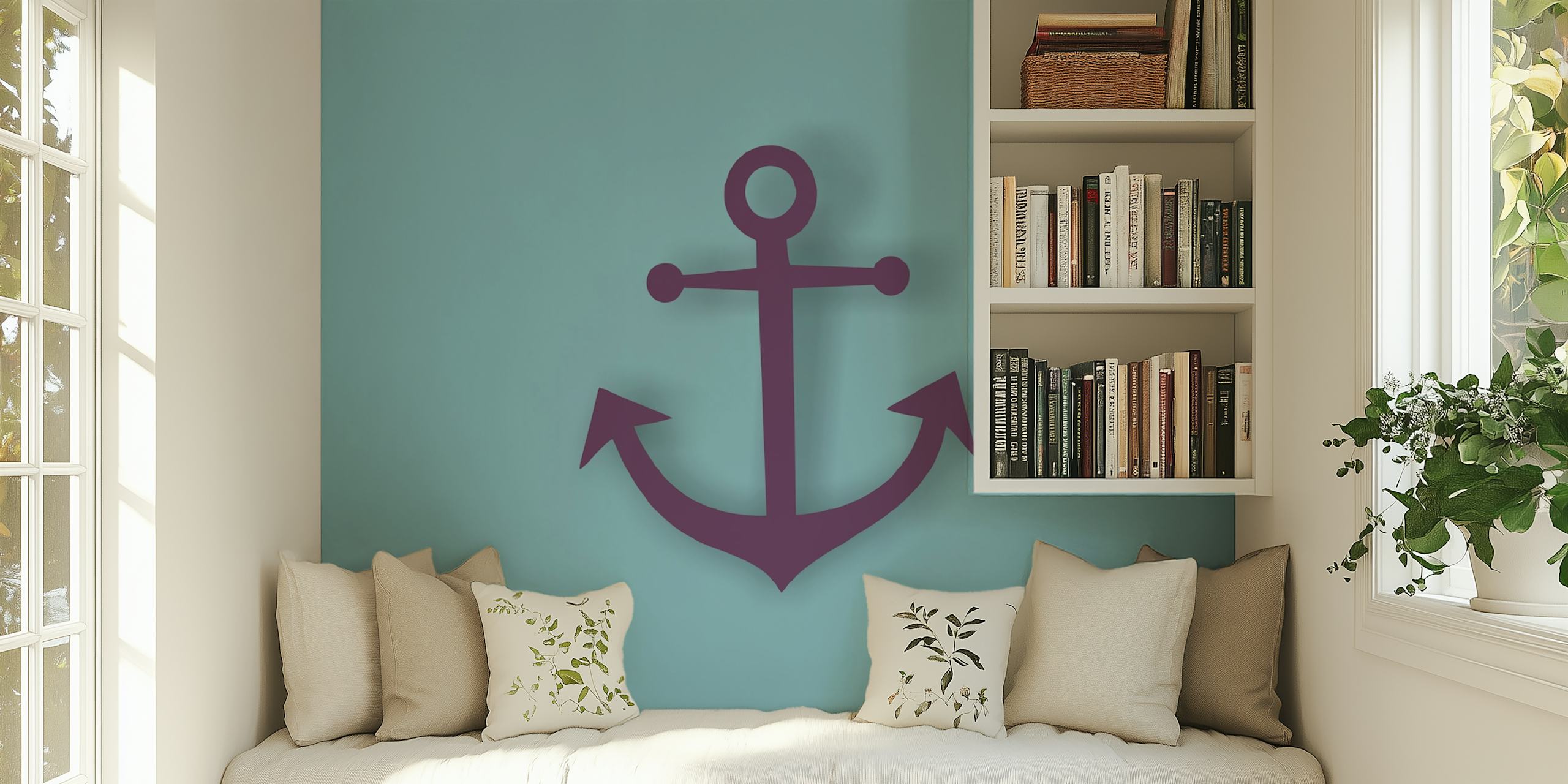 Mint green anchor illustration on a solid background wallpaper