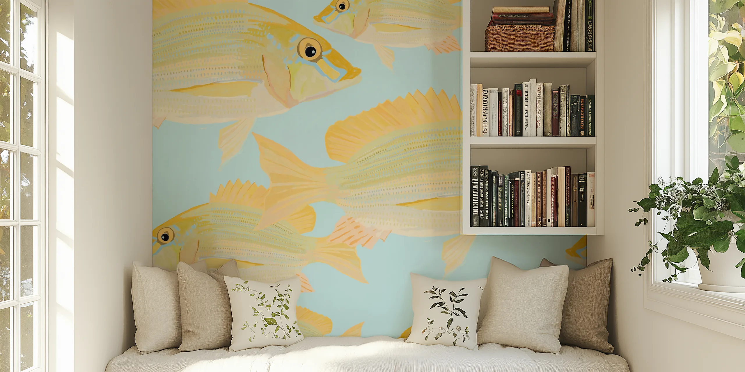 Yellow Fish Pattern Wallpaper for Kids