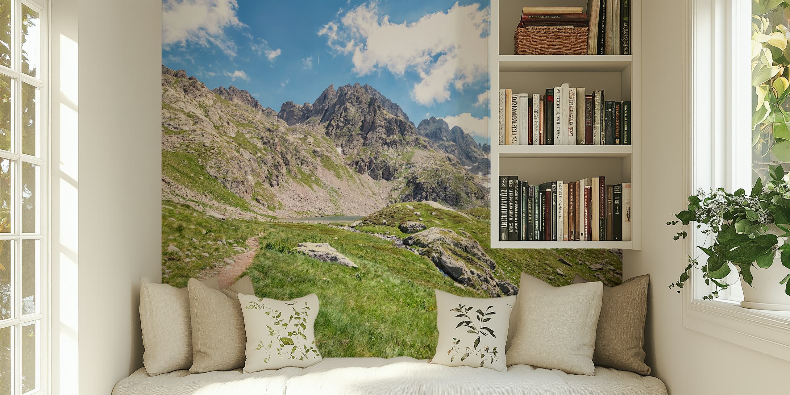 French Alps landscape wallpaper in room