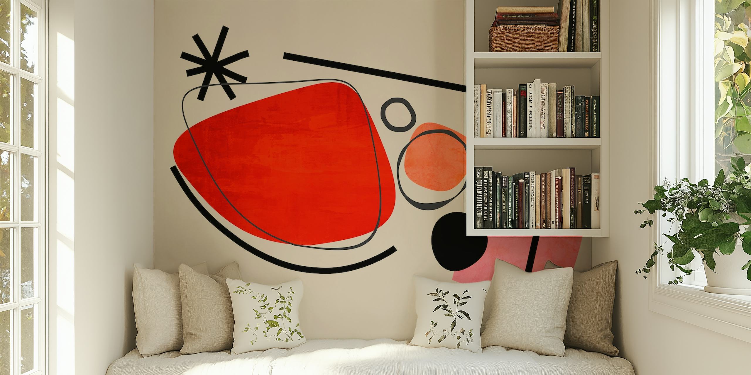 Abstract Red Pink wallpaper in a room