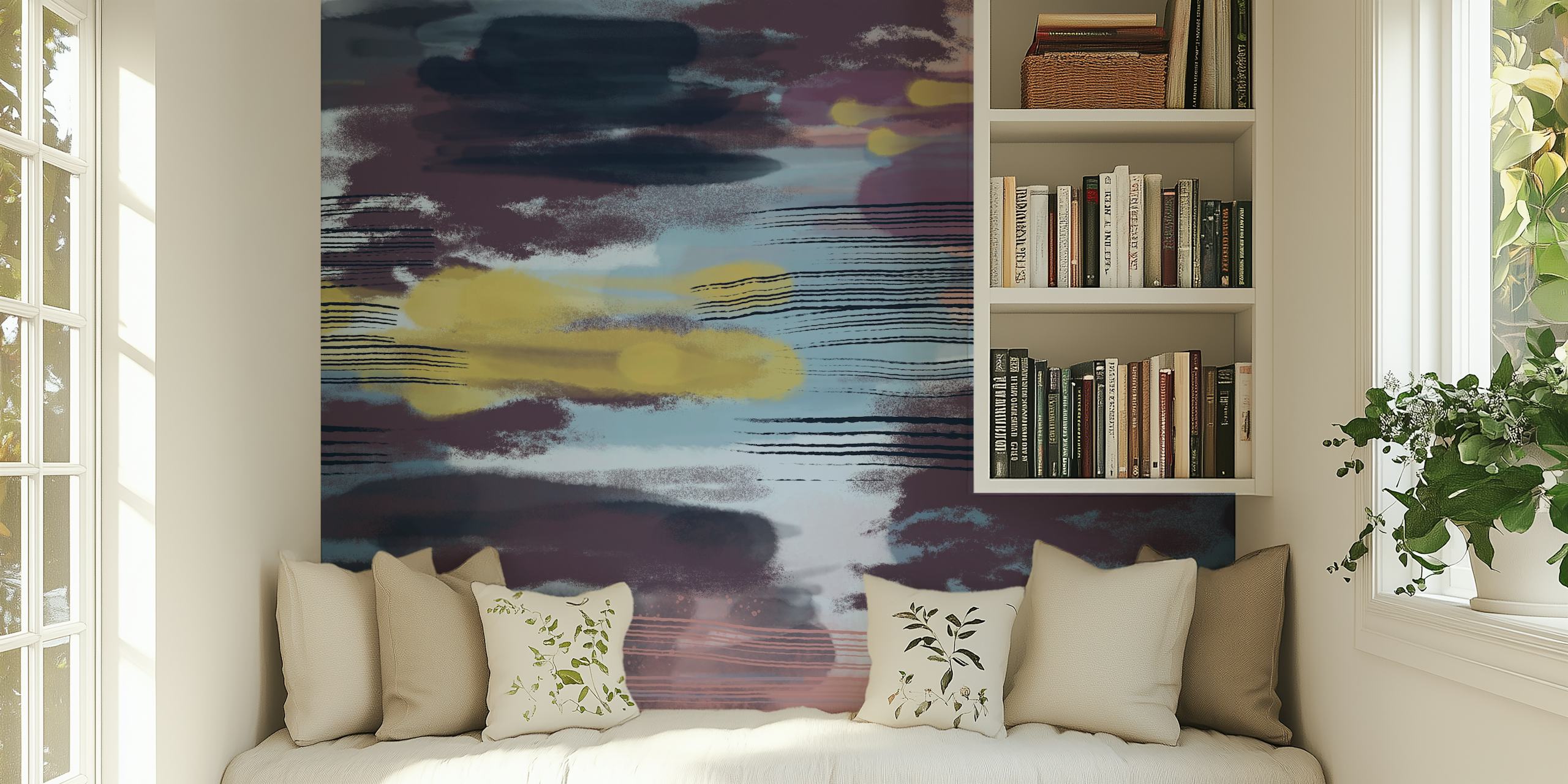 Hypnotic mauve blue blush mustard tapet i et rum