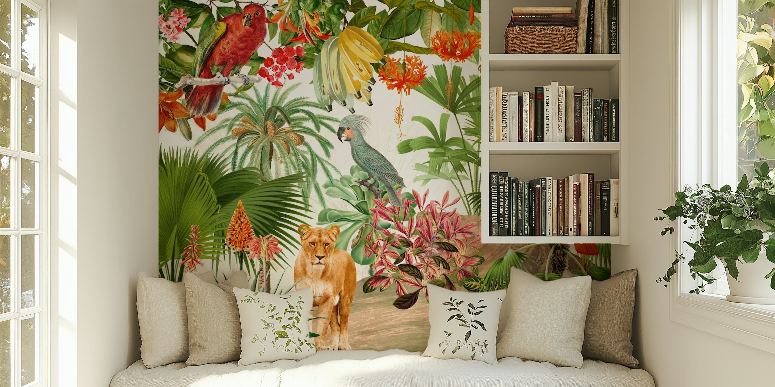 Exotic lush jungle papel de parede em um quarto