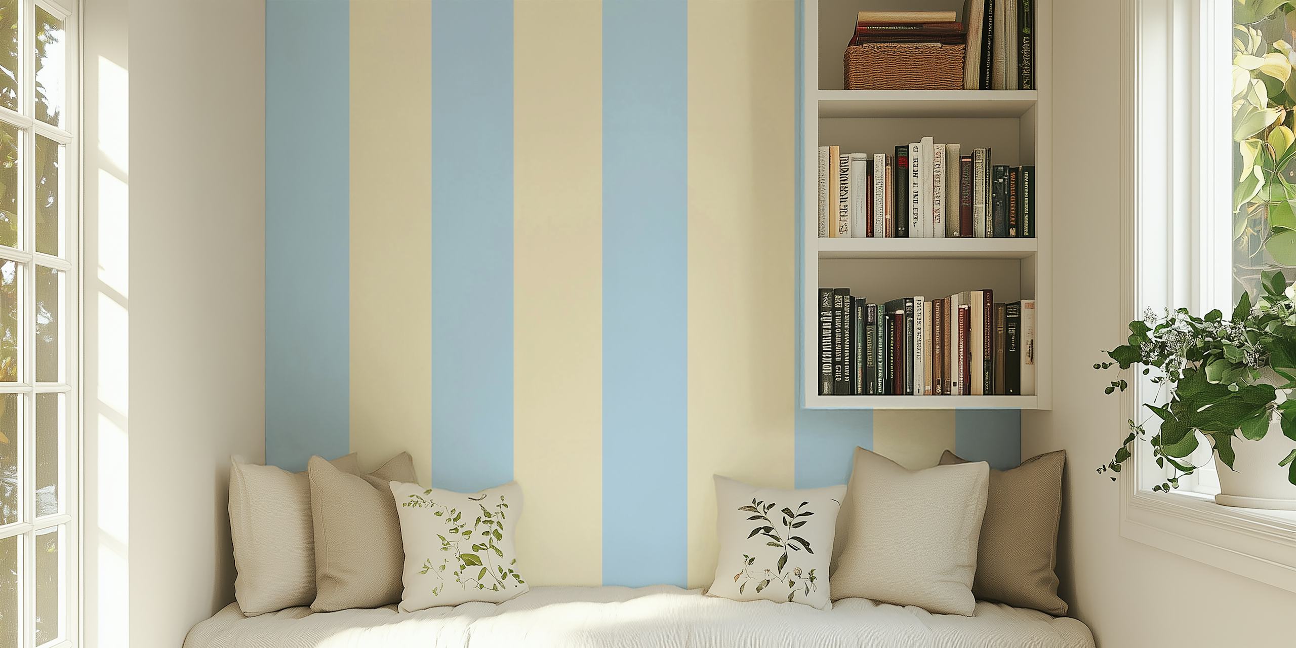 Baby blue stripes papel de parede em um quarto