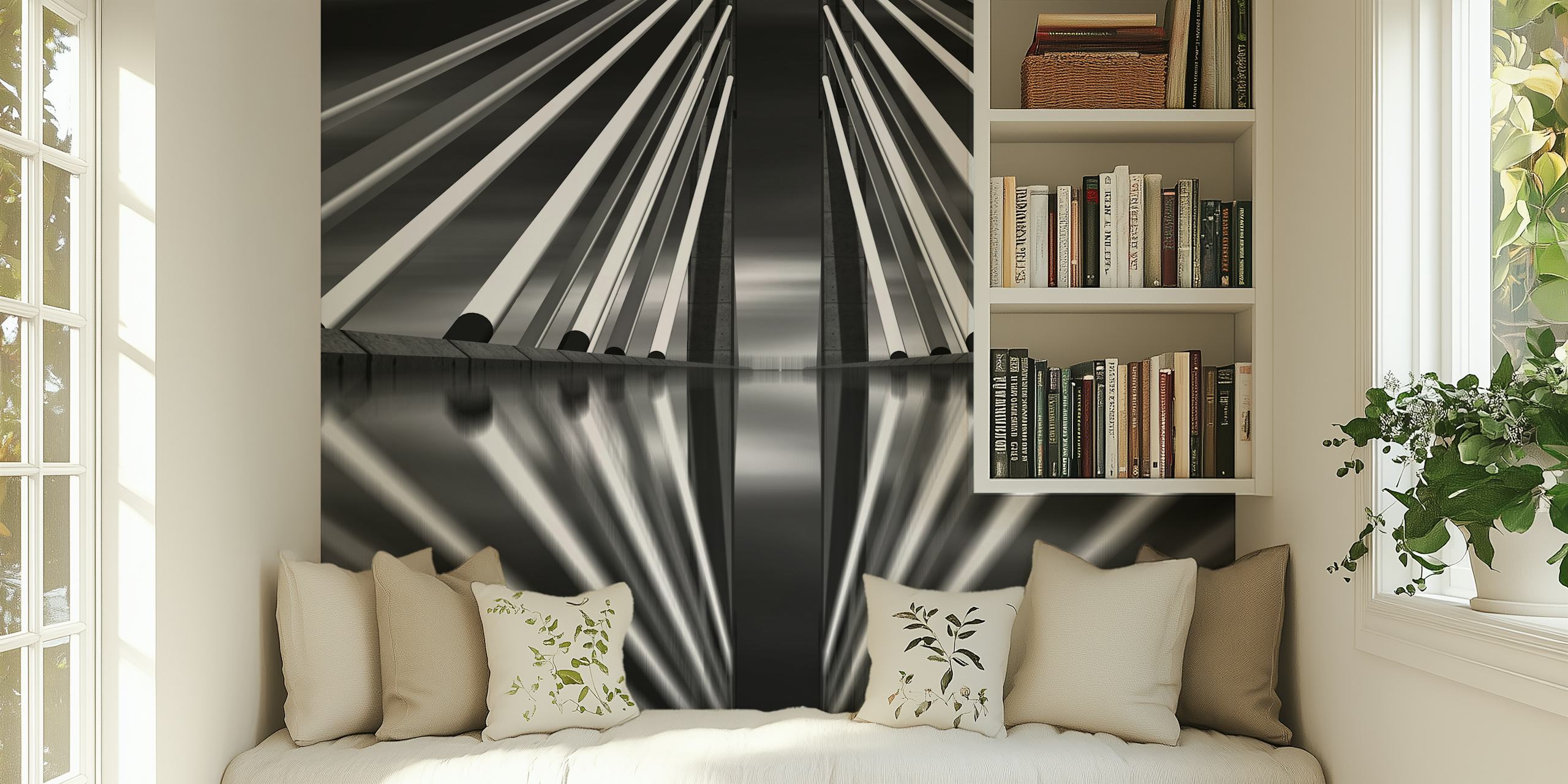 Monochrome wall mural of the Pasopati Bridge with a symmetrical perspective view