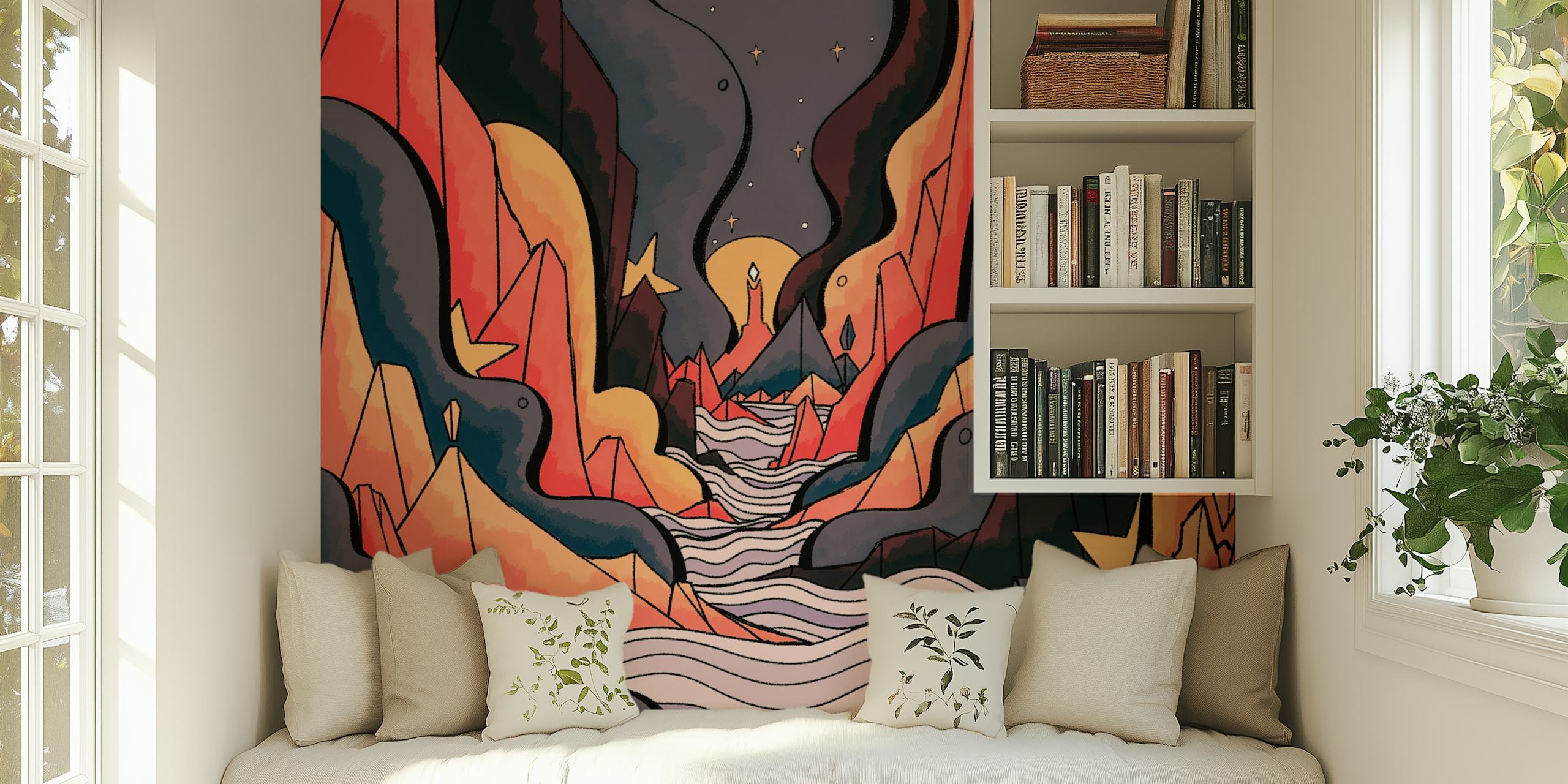 The distant tower wallpaper in a room