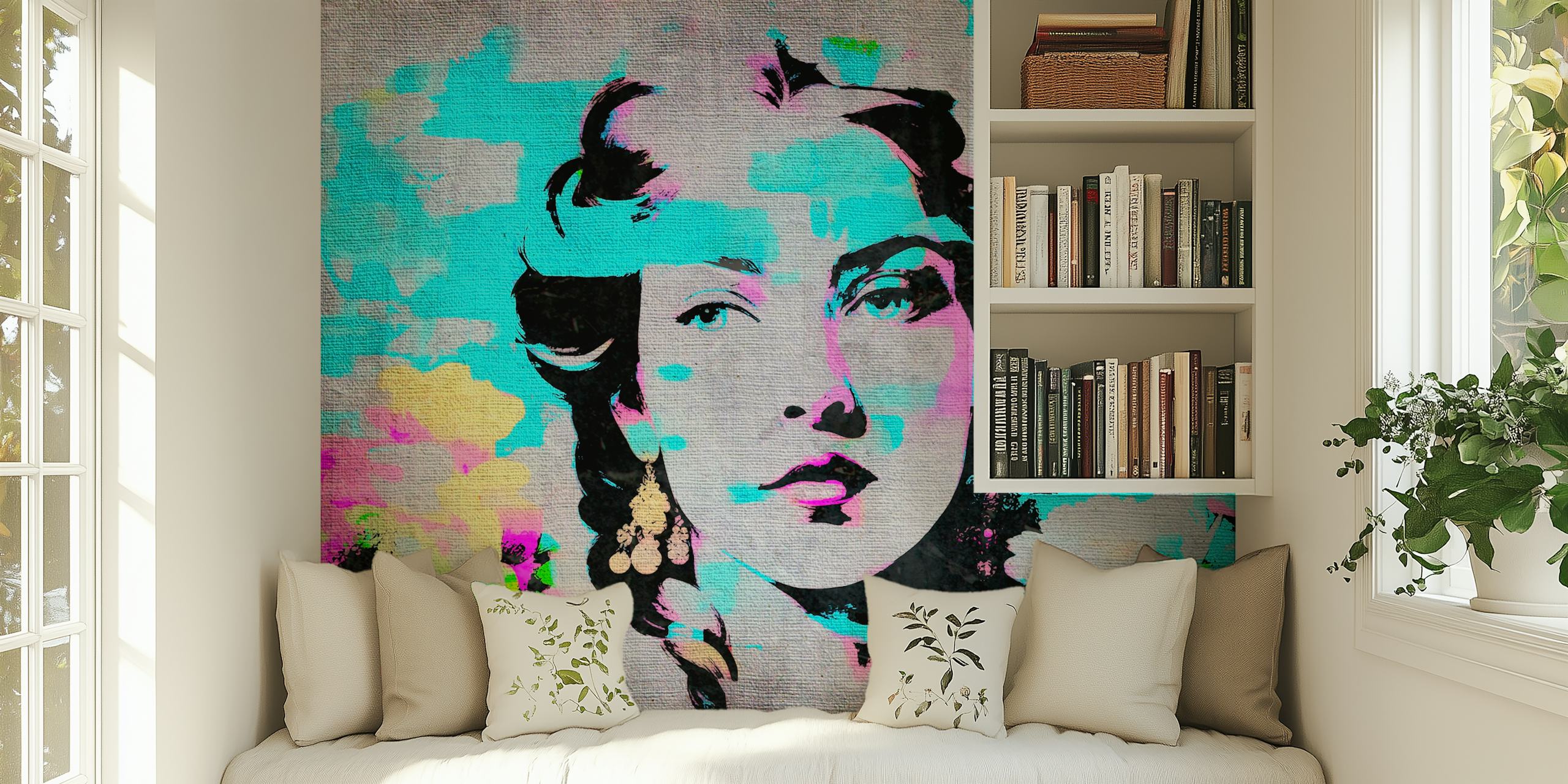 Colorful grunge style lady portrait wallpaper